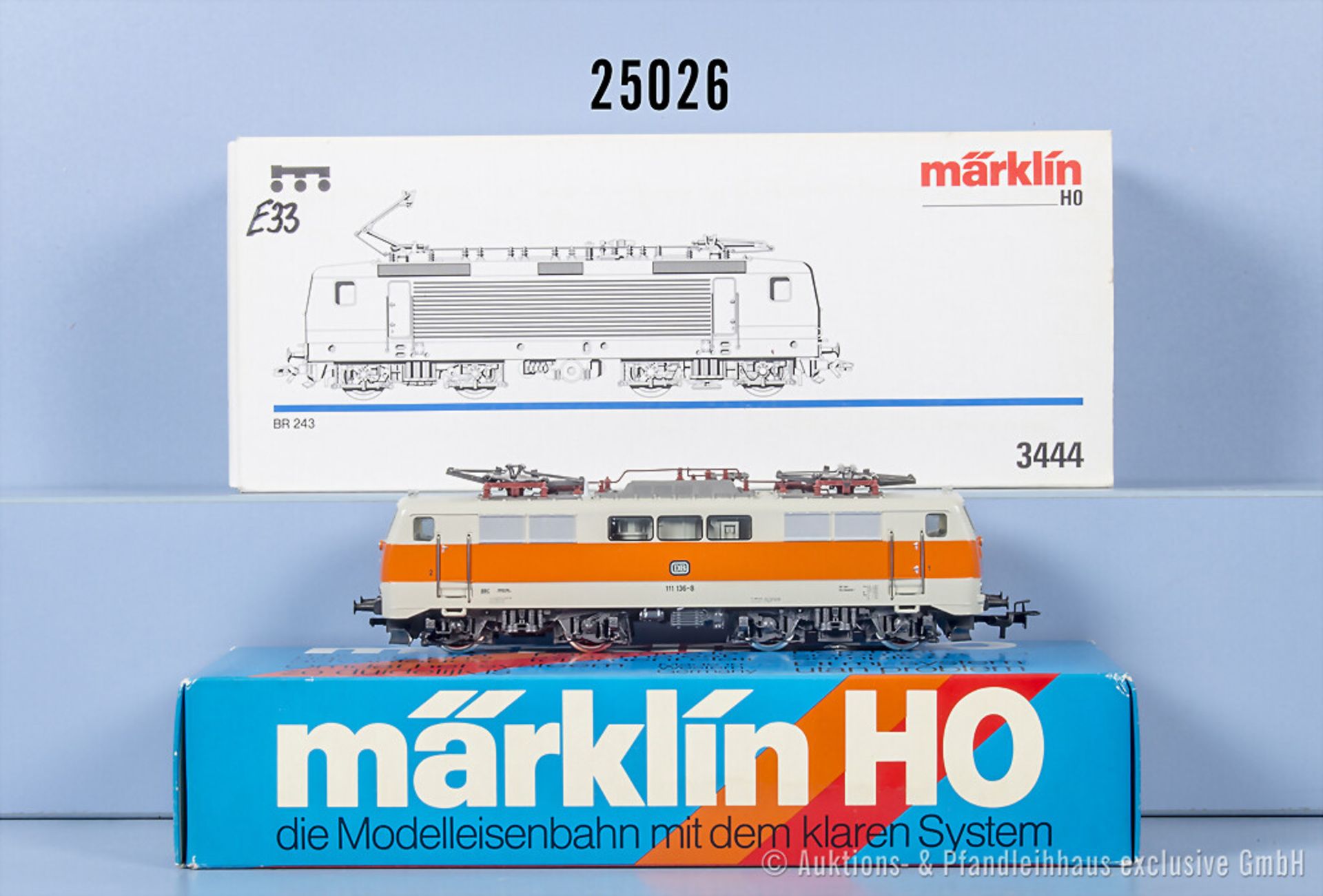 2 Märklin H0 Loks, dabei 3155 E-Lok der DB, BN 111 136-8 und 3444 E-Lok, BN 243 897-6, ...