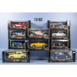 10 Bburago Modellfahrzeuge, dabei Porsche 356B Cabriolet, Jaguar E-Coupe, Mercedes Benz ...