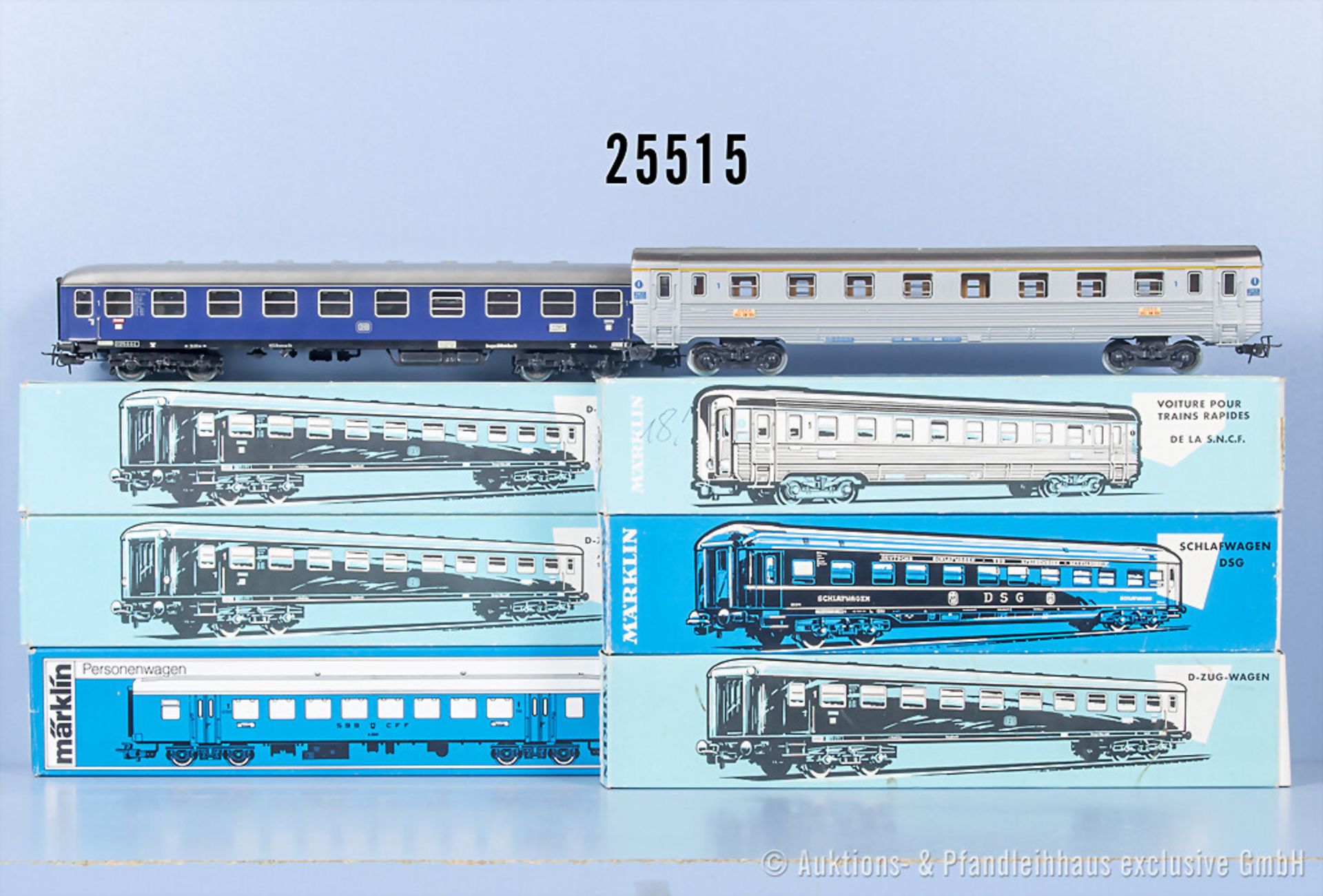 6 Märklin H0 D-Zug-Wagen, dabei 2 x 4027, 4032, 4034, 4064 und 4076, Z 2, in ...