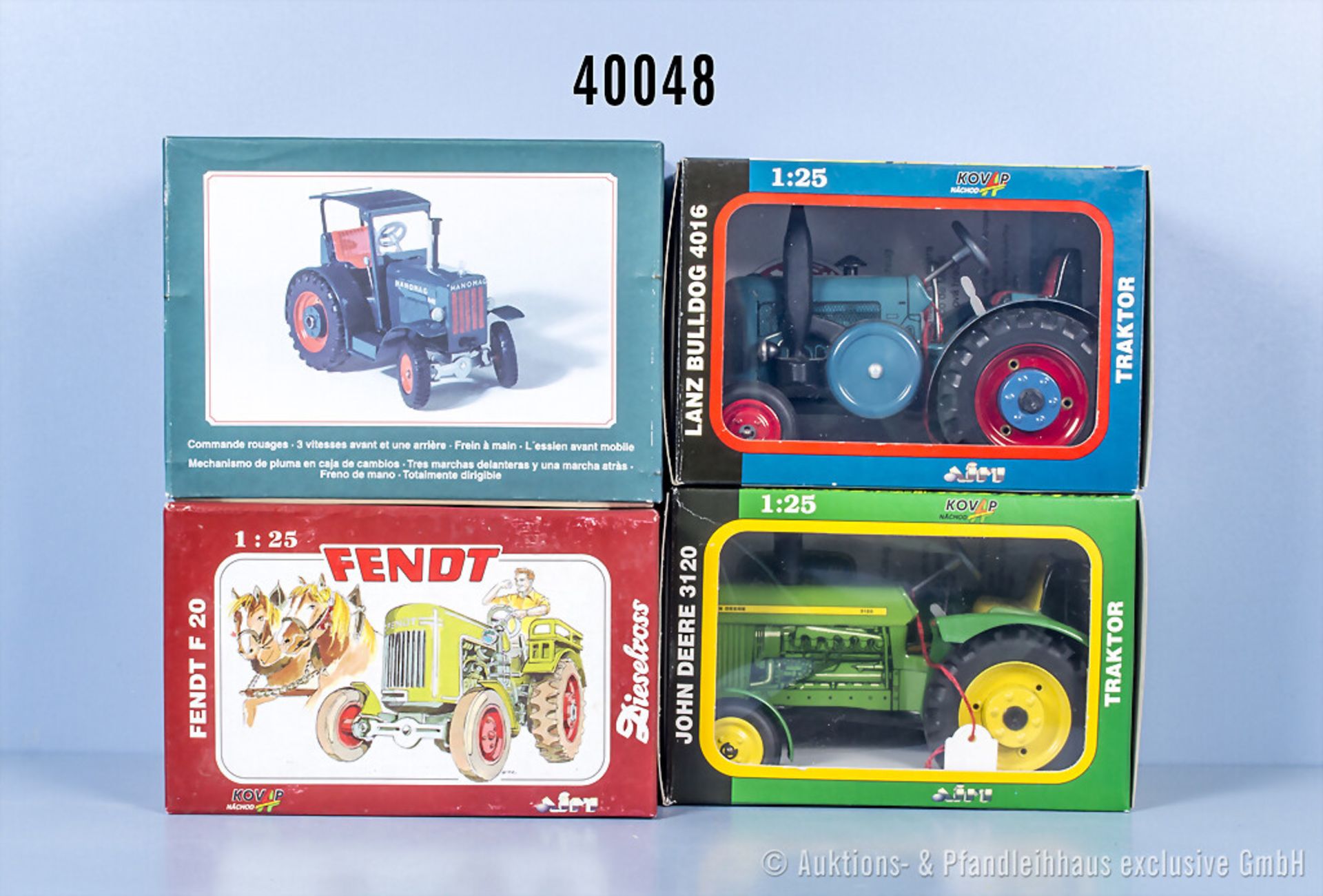 4 landwirtschaftliche Modellfahrzeuge, Traktoren, Hanomag R40, Kovap Fendt F20, Lanz ...