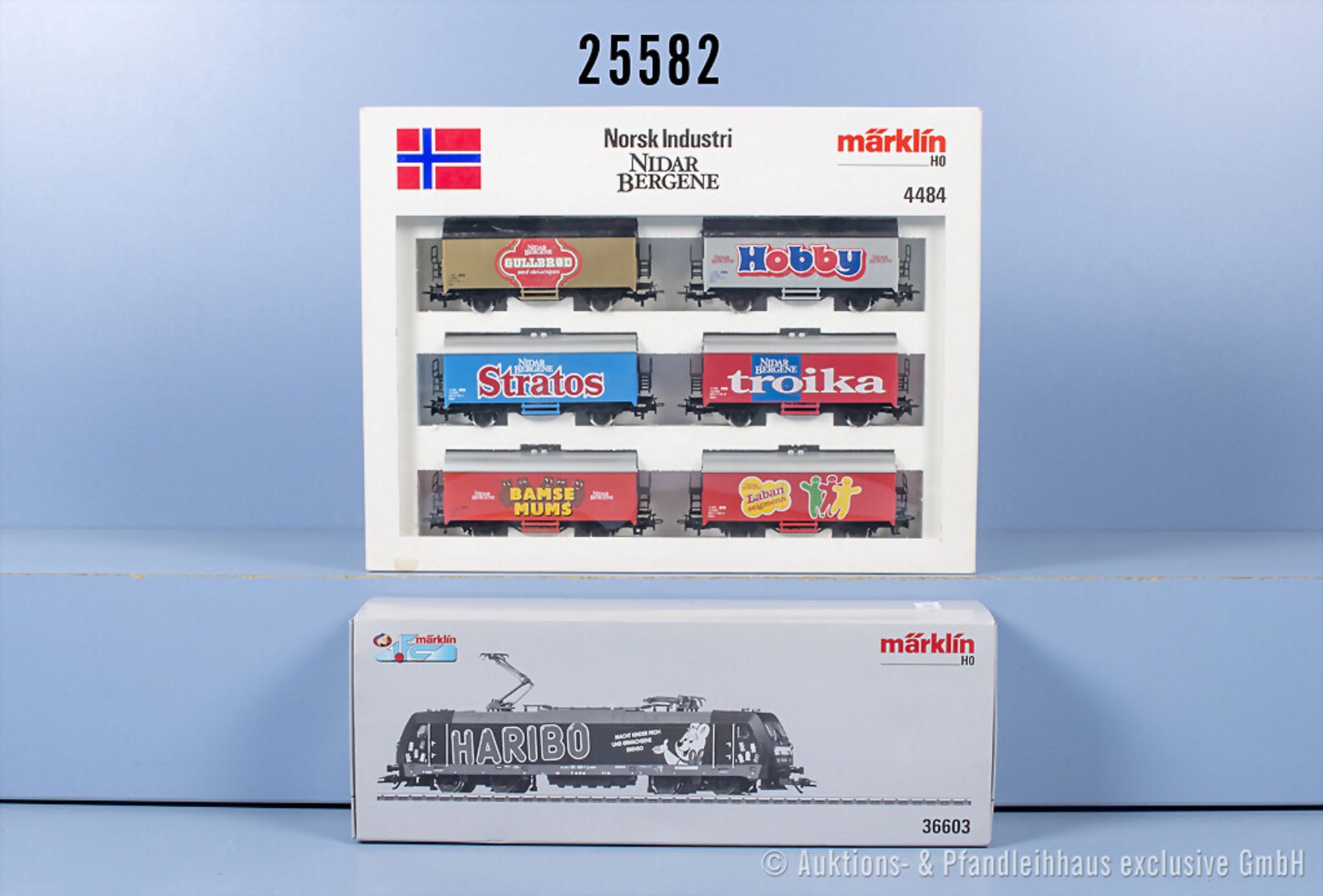 Märklin digital H0 36603 E-Lok, BN 185 456-1 und 4484 Wagenset "Norsk Industri", Z 1, ...