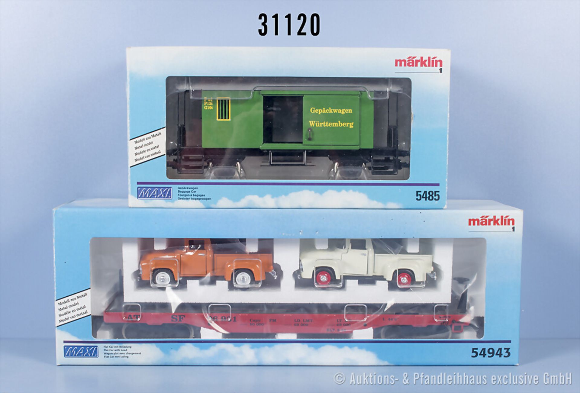 2 Märklin Maxi 1 Güterwagen, dabei 5485 und 54943, Z 2-3, in ...