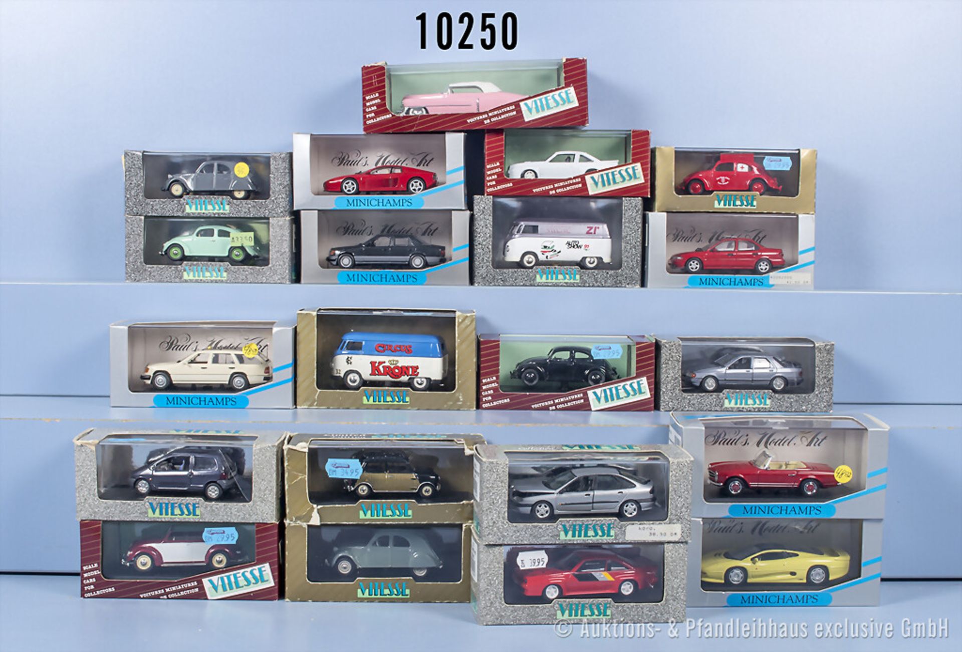21 Modellfahrzeuge, Minichamps und Vitesse, dabei Jaguar XJ 220, Ferrari 512 TR, ...