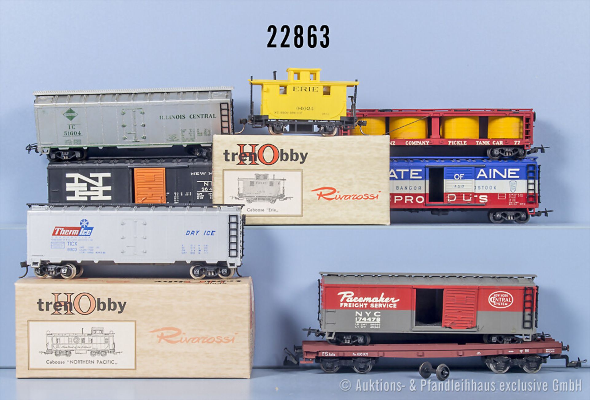 9 Rivarossi H0 US Güterwagen, Z 1-2, 2 x in ...