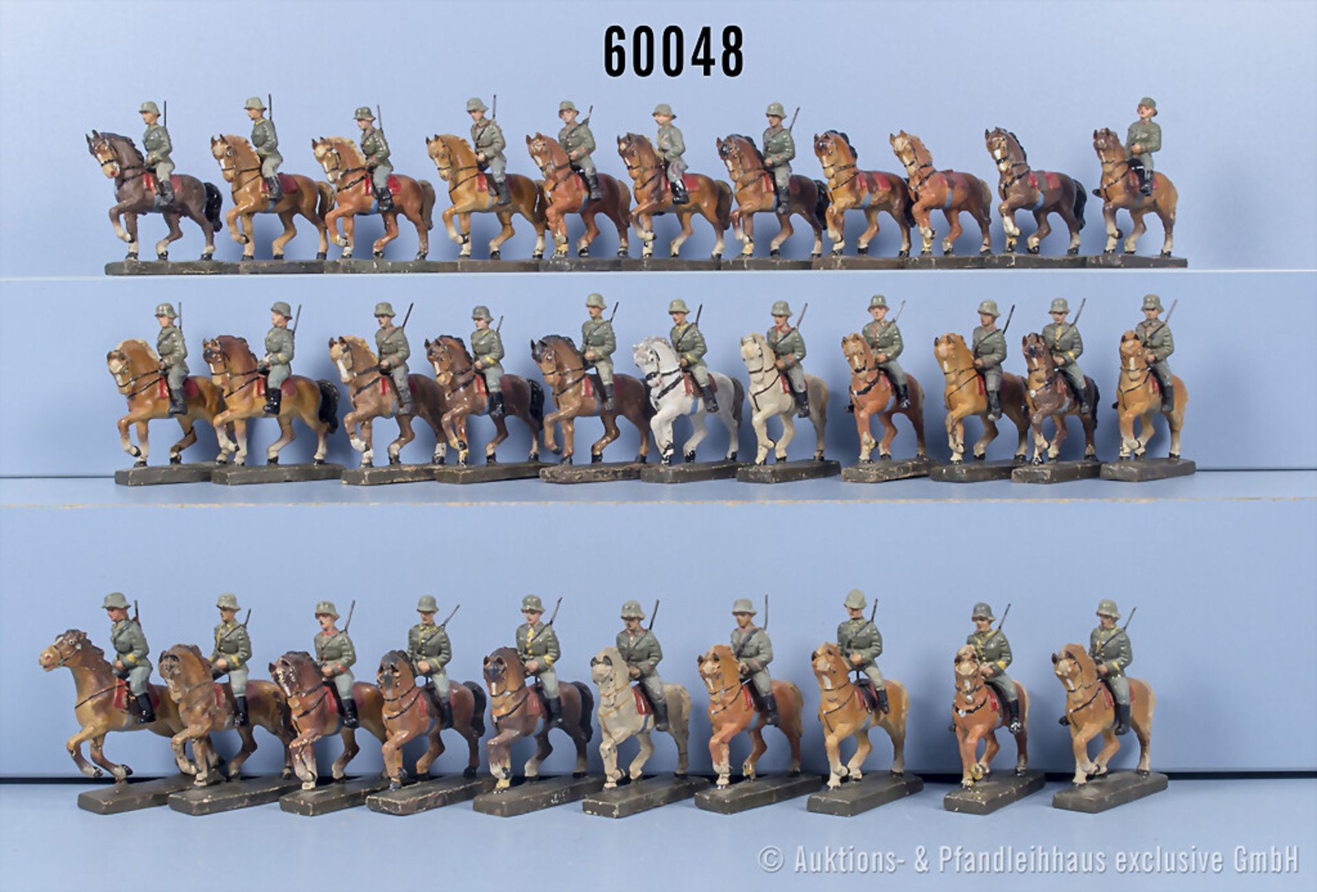 29 Lineol Soldaten zu Pferd und 3 Solopferde, Masse, 6 cm, Z 1-3, ...