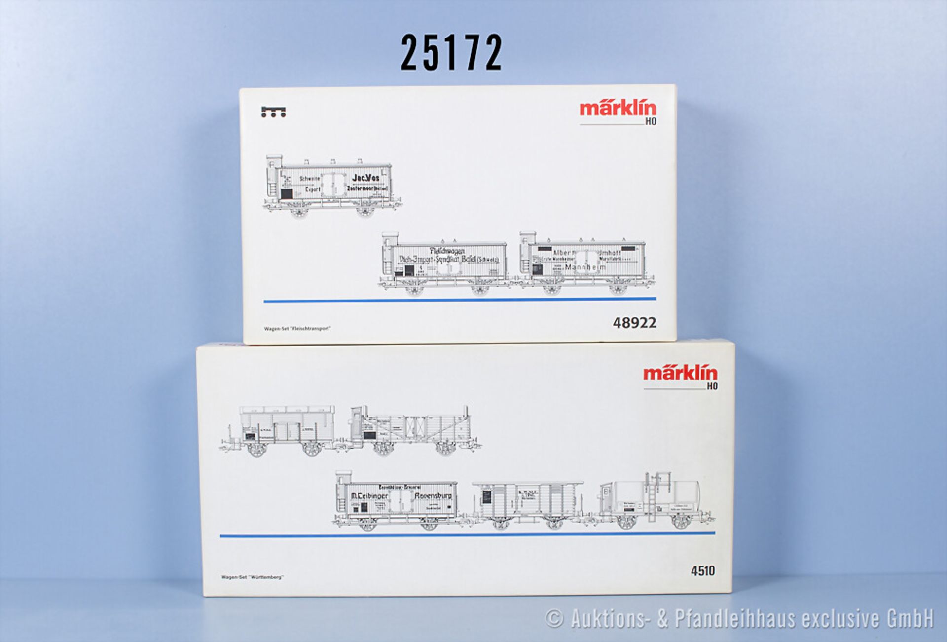 2 Märklin H0 Wagensets, dabei 4510 Württemberg und 48922 Fleischtransport, Z 0-1 in ...