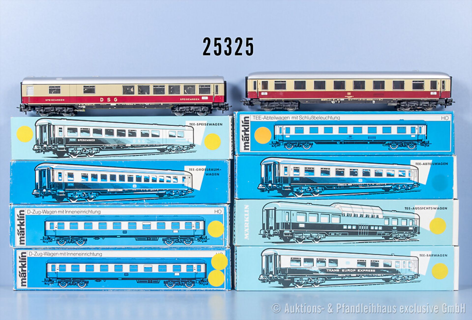 8 Märklin H0 D-Zug Wagen, dabei 4085 bis 4090 und 2 x 4111, Z 1-2, in ...