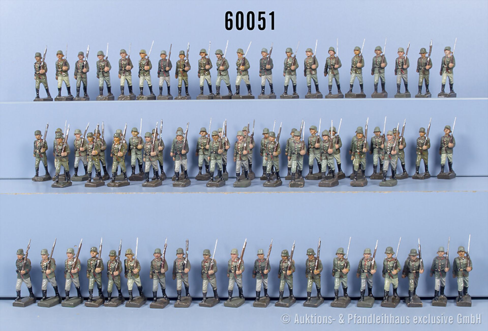 Konv. Lineol Soldaten im Marsch Gewehr links über, Masse, 6 cm, Z 1-3, VK, auf Foto nur ...