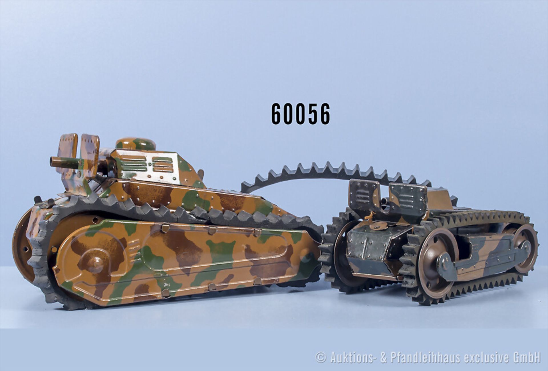 2 Elastolin Panzer, Blech, 1 Uhrwerk defekt, L bis 20 cm, Z 2-3, ...