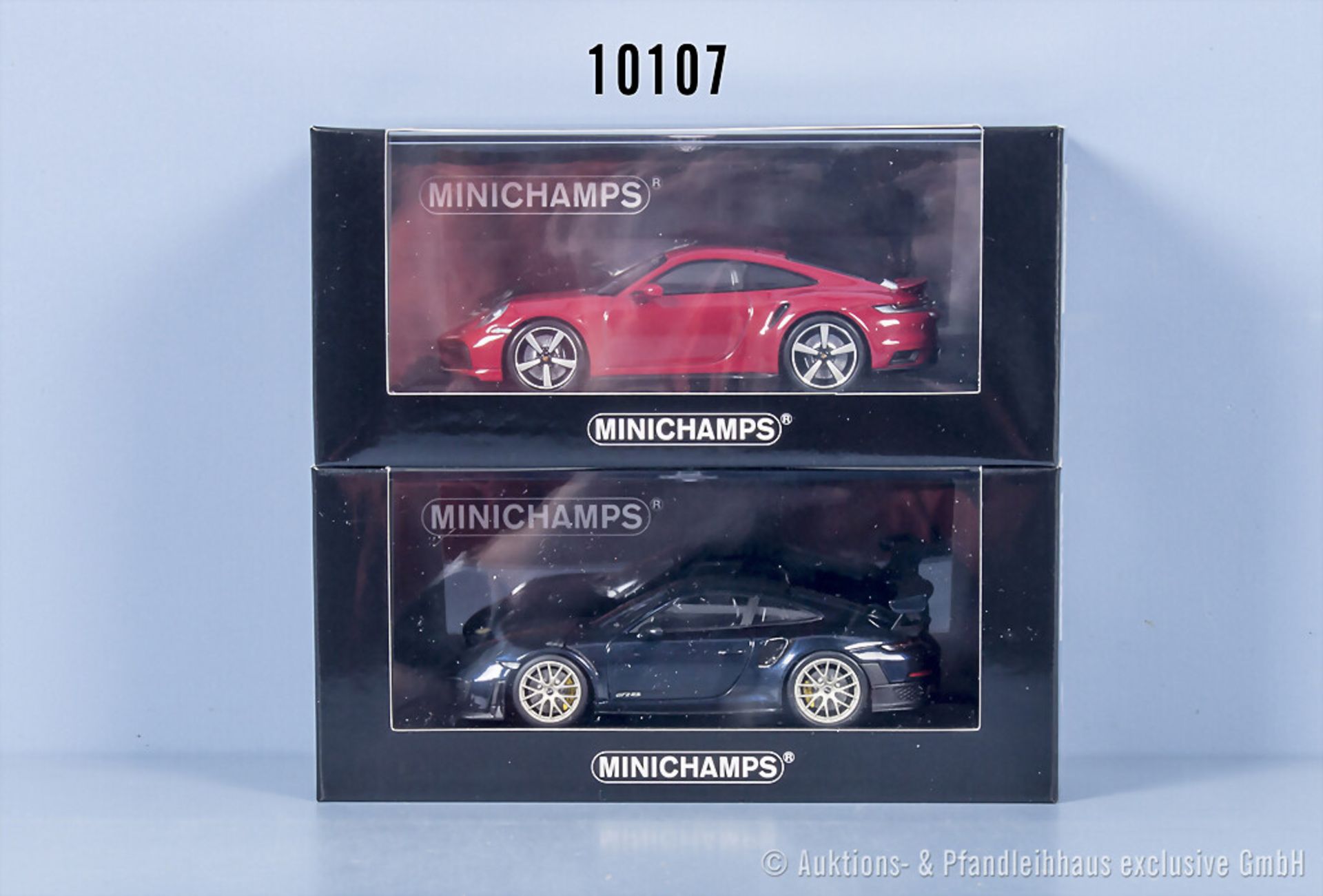 2 Minichamps Porsche 911 Modellautos, Turbo S und GT2RS, Metall, 1:43, limitiert auf ...