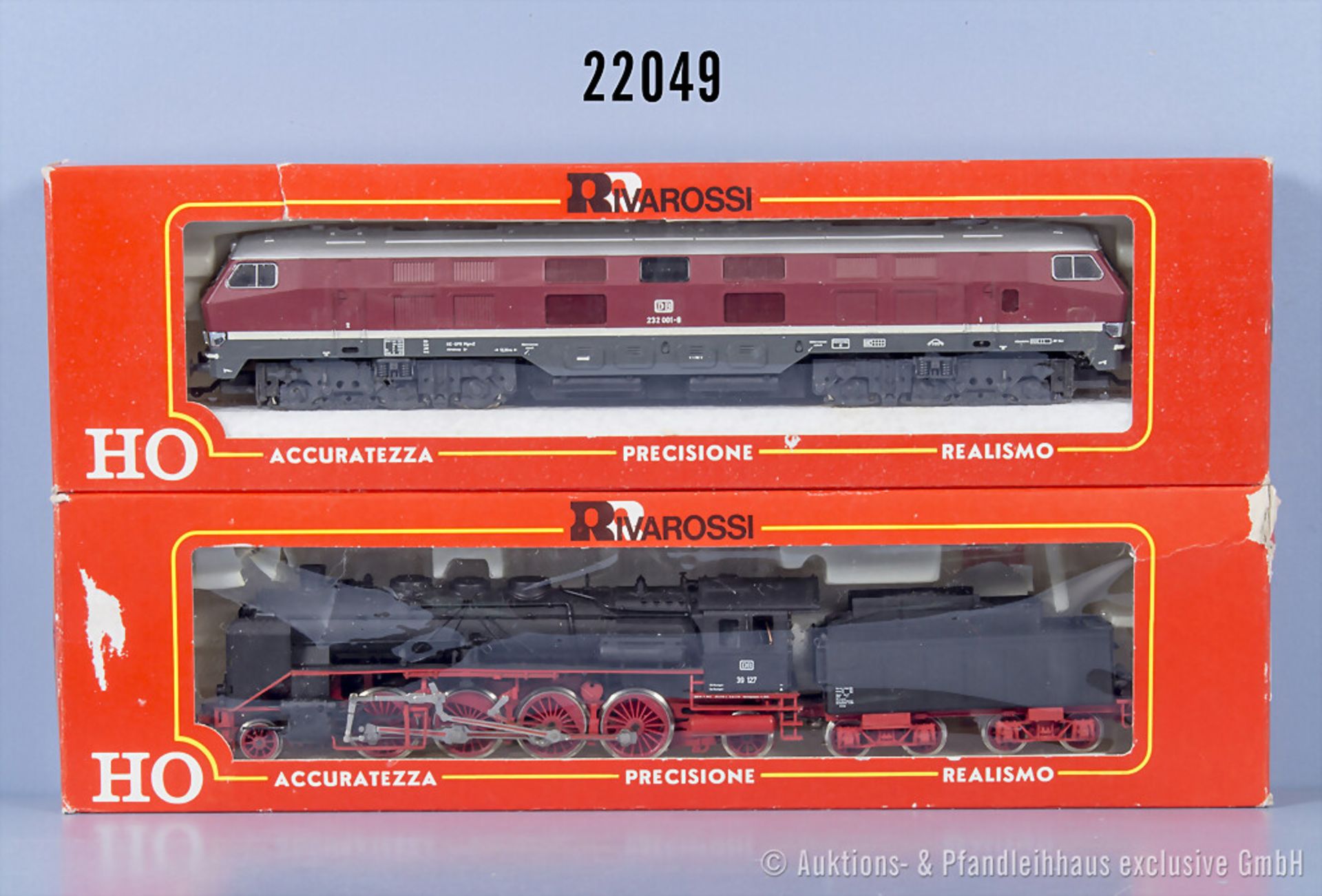 2 Rivarossi H0 Loks, dabei 1345 SChlepptenderlok der DB, BN 39 127 und 1996 Diesellok ...