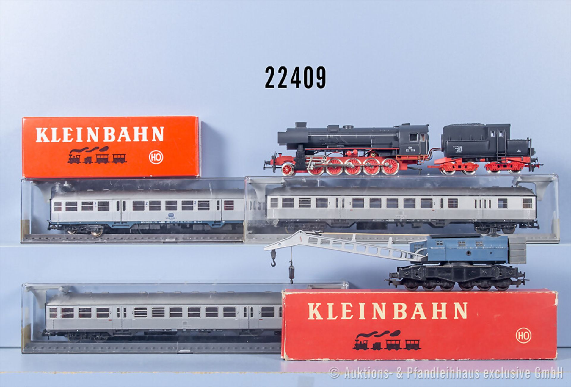 H0-Zug mit Schlepptenderlok der ÖBB, BN 52.1719, n.A.d.E. digitalisiert, 1 Kranwagen, ...
