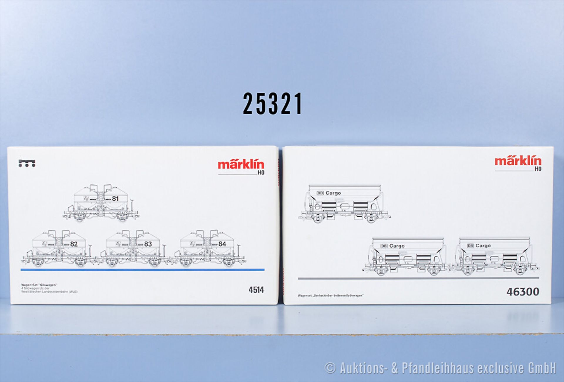 2 Märklin H0 Wagensets, dabei 4514 Silowagen und 46300 Drehschieber-Seitenentladewagen, ...