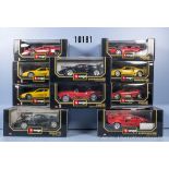 10 Bburago Modellfahrzeuge, dabei Ferrari Testarossa, GTO, F40, Lamborghini Countach, ...