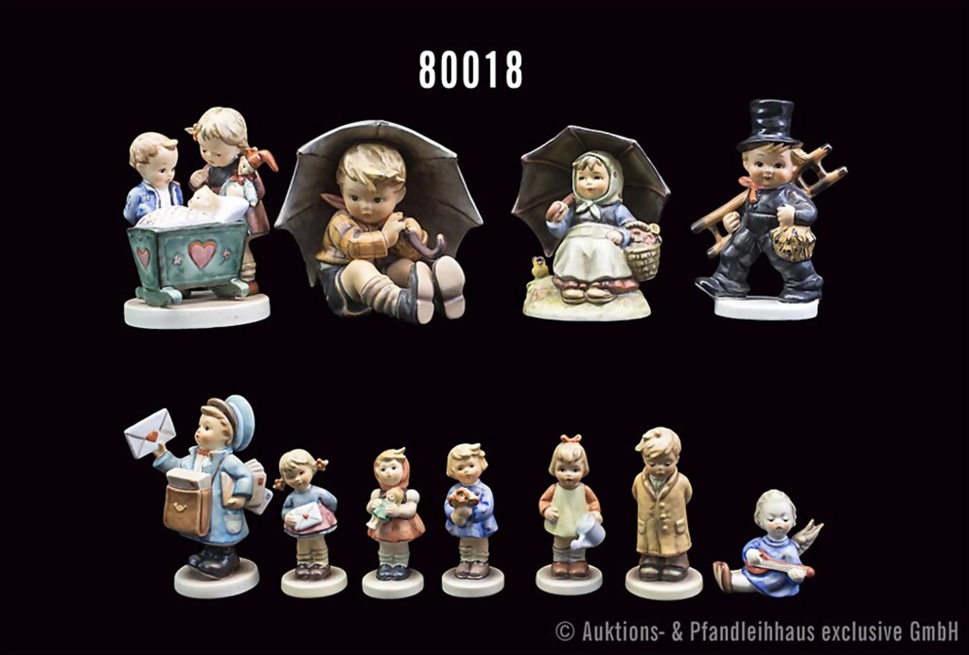 11 Goebel Hummel-Figuren, Porzellan, polychrome Bemalung, dabei 333 "Das große ...