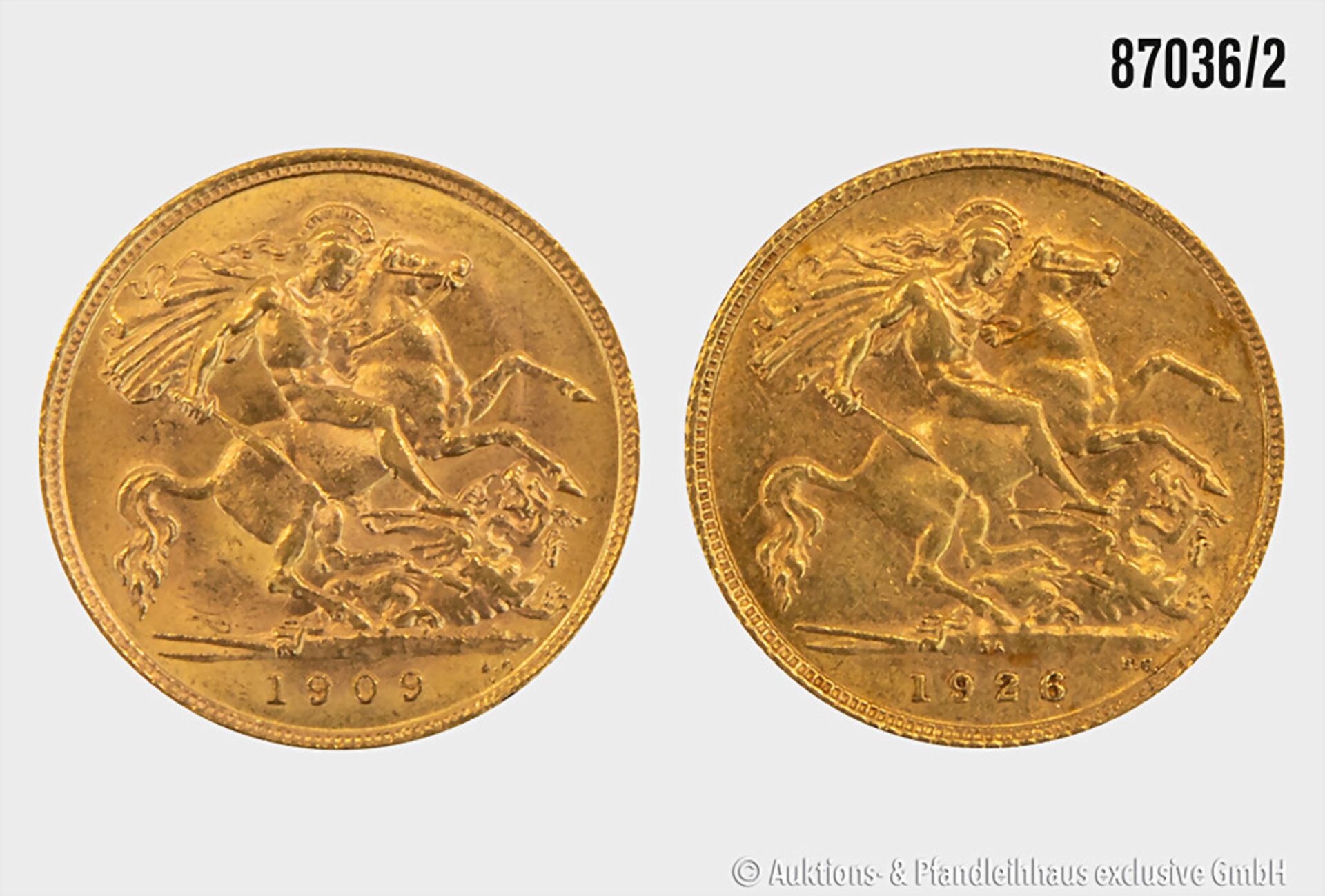 England 2 x 1/2 Sovereign von 1909 und 1926, jeweils 3,99 g, Zustand ss - ... - Bild 2 aus 2