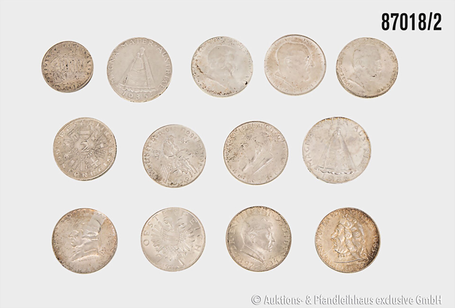 Konv. Österreich 13 Münzen, 1928 - 1937, 1,2 und 5 Schilling Silbermünzen, 1 x 1 ... - Image 2 of 2