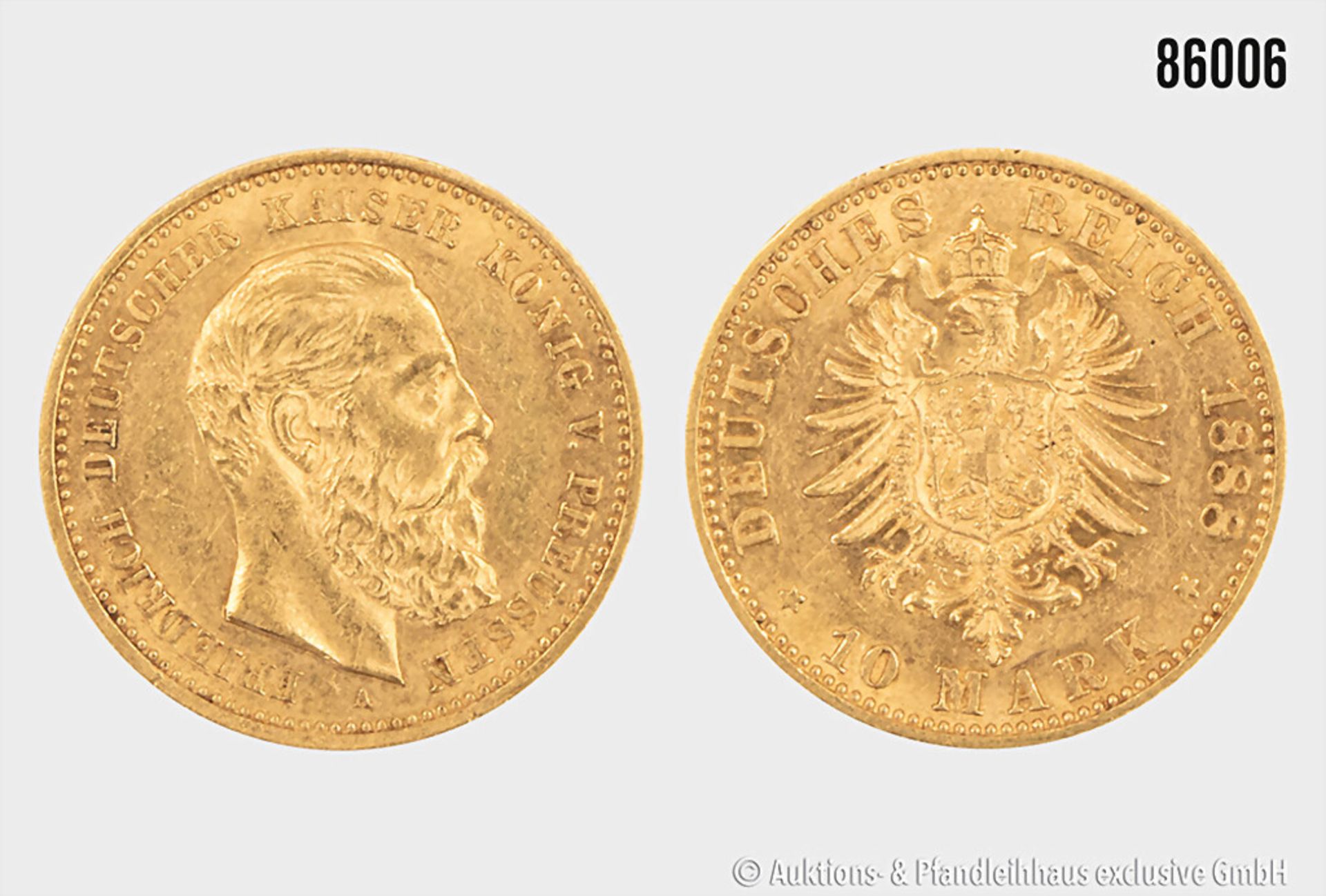 Goldmünze, Preussen 10 Mark 1888 A, Friedrich III, 3,98 g, Zustand ss - ...