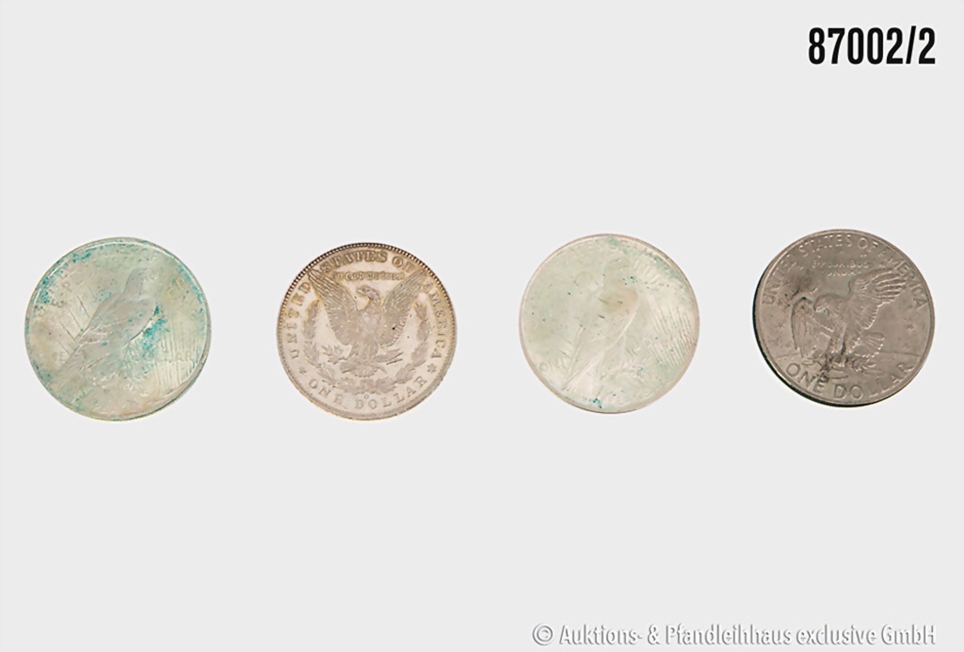 Konv. USA 4 x 1 Dollar, davon 1 x Morgan Dollar 1885 in vorzüglich, 2 x Peace Dollar ... - Bild 2 aus 2
