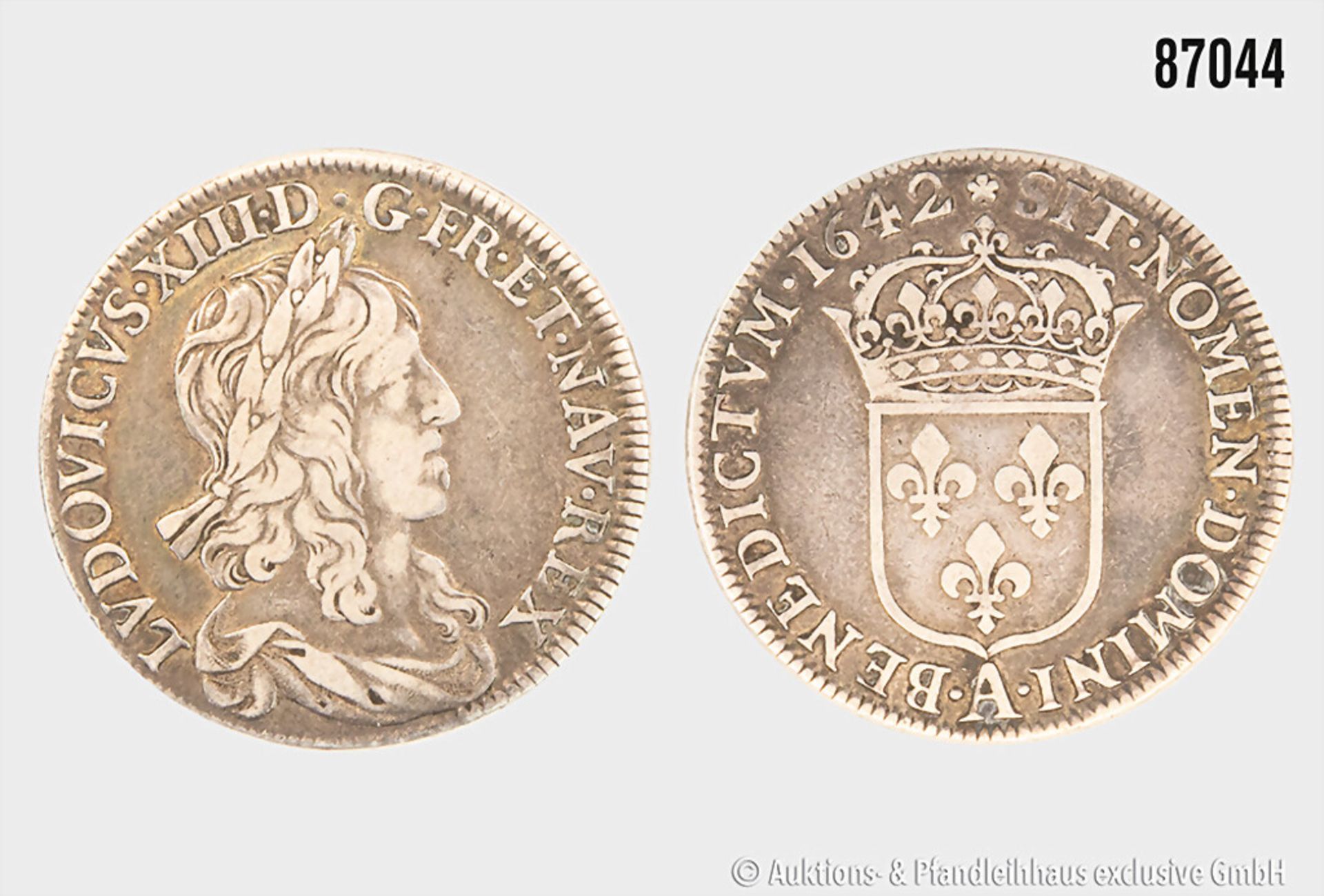 Frankreich 1/2 Ecu 1642 Paris, Louis XIII, vermutlich einwandfreies Originalstück, 13,5 ...