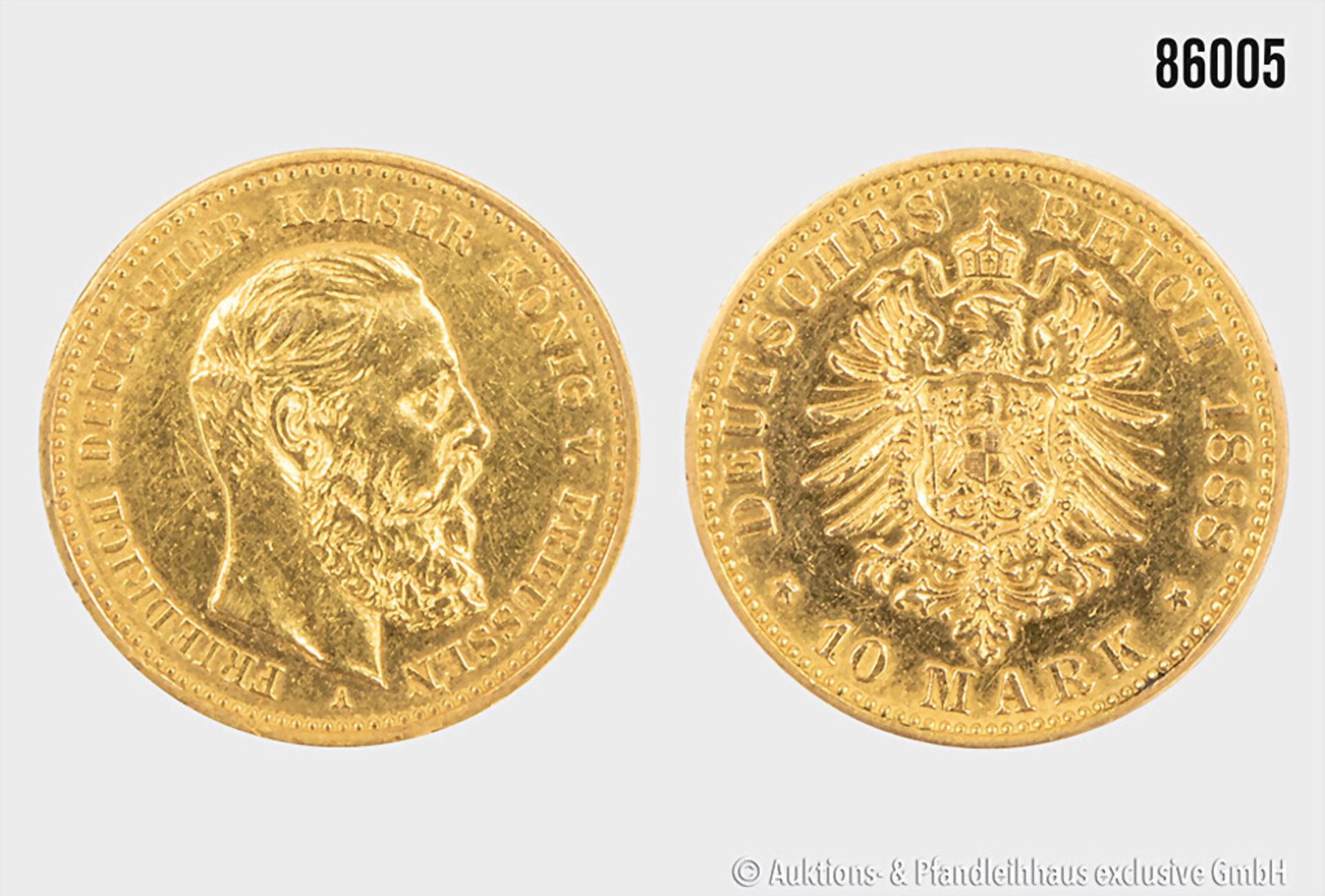 Goldmünze, Preussen 10 Mark 1888 A, Friedrich III, 3,98 g, Zustand ss - ...