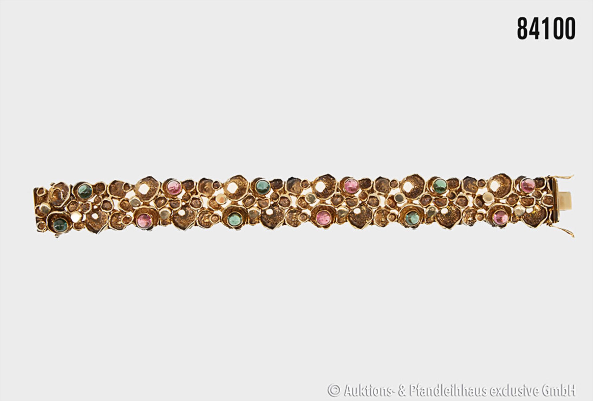 Armband, 585er Gelbgold, L ca. 20 cm, mit Turmalinen, pink und grün, zus. ca. 4,20 ct., ...