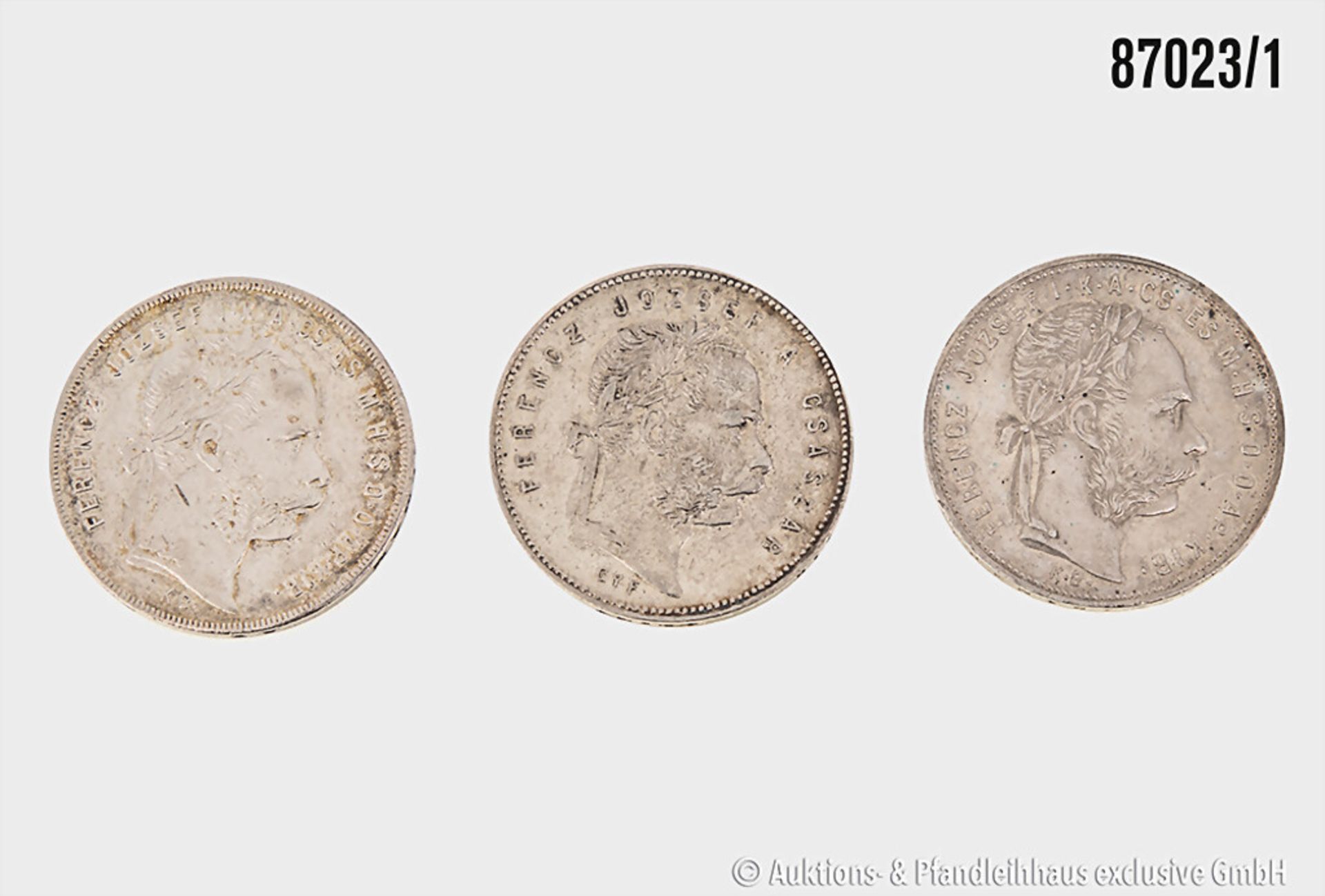 Konv. Österreich/Ungarn, 3 x 1 Forint Silber 1869, 1879 und 1881, Zustand ...