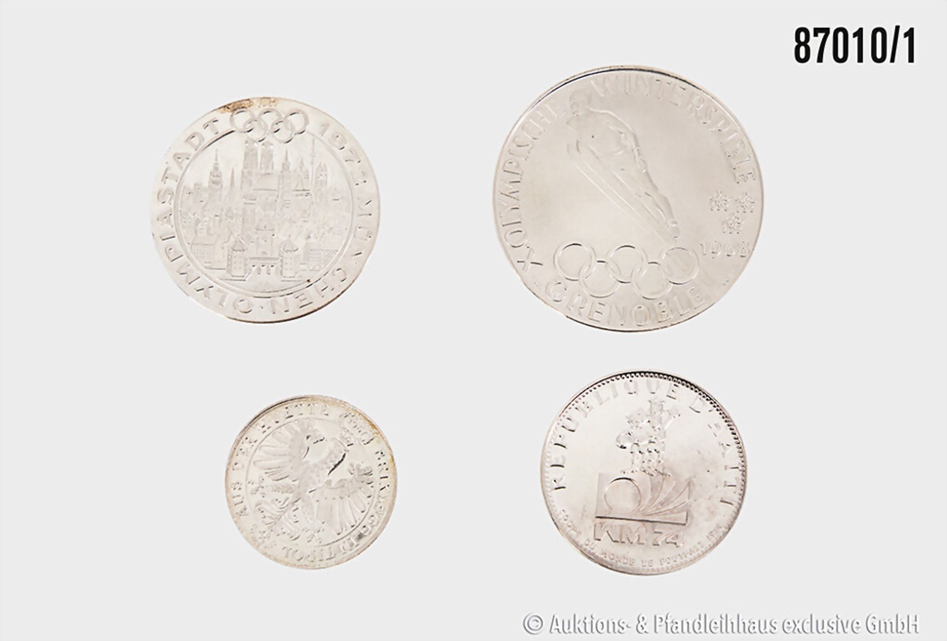 Konv. 4 Silbermünzen/Medaillen, 1 x Med. Aus der Hütte Brixlegg Tirol 1967, 5,77 g in ...
