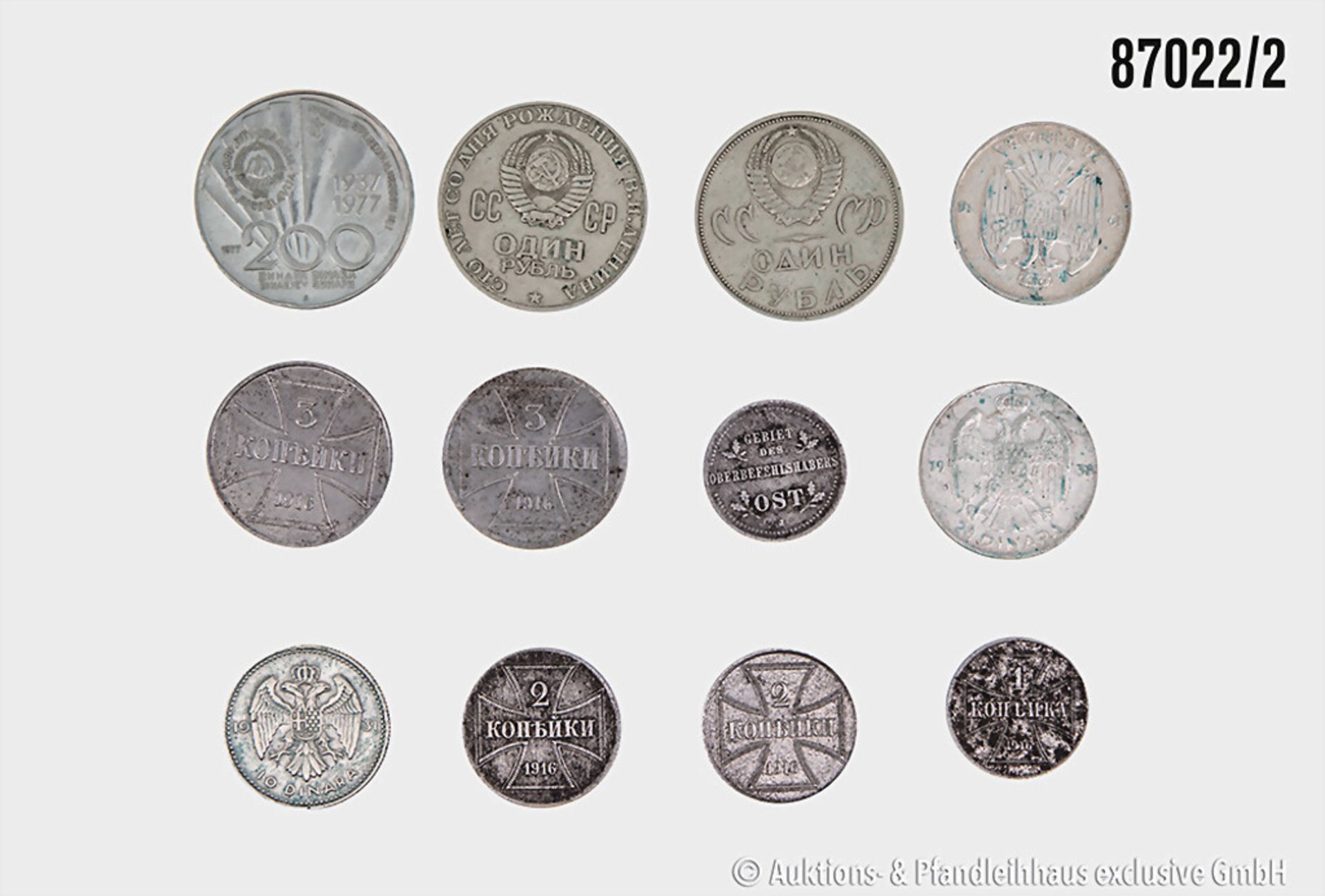 Konv. Russland/Jugoslawien 12 Münzen, u.a. 6 x Kopeken v. Gebiet des Oberbefehlshaber ... - Image 2 of 2