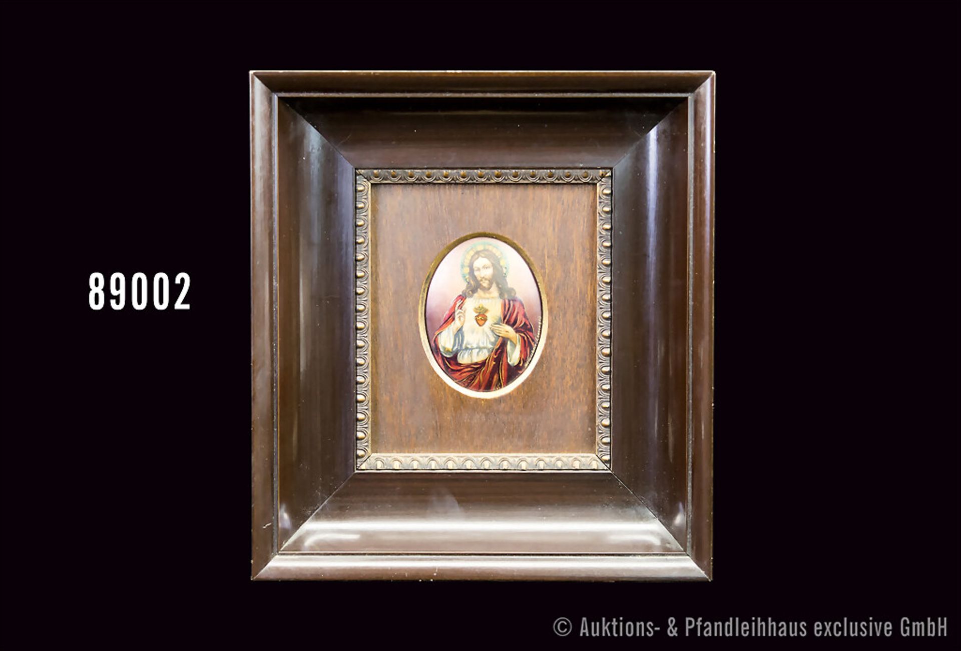 Emaille-Miniatur "Herz Jesu", farbige Malerei auf ovaler Metallplatte (wohl Kupfer), ...