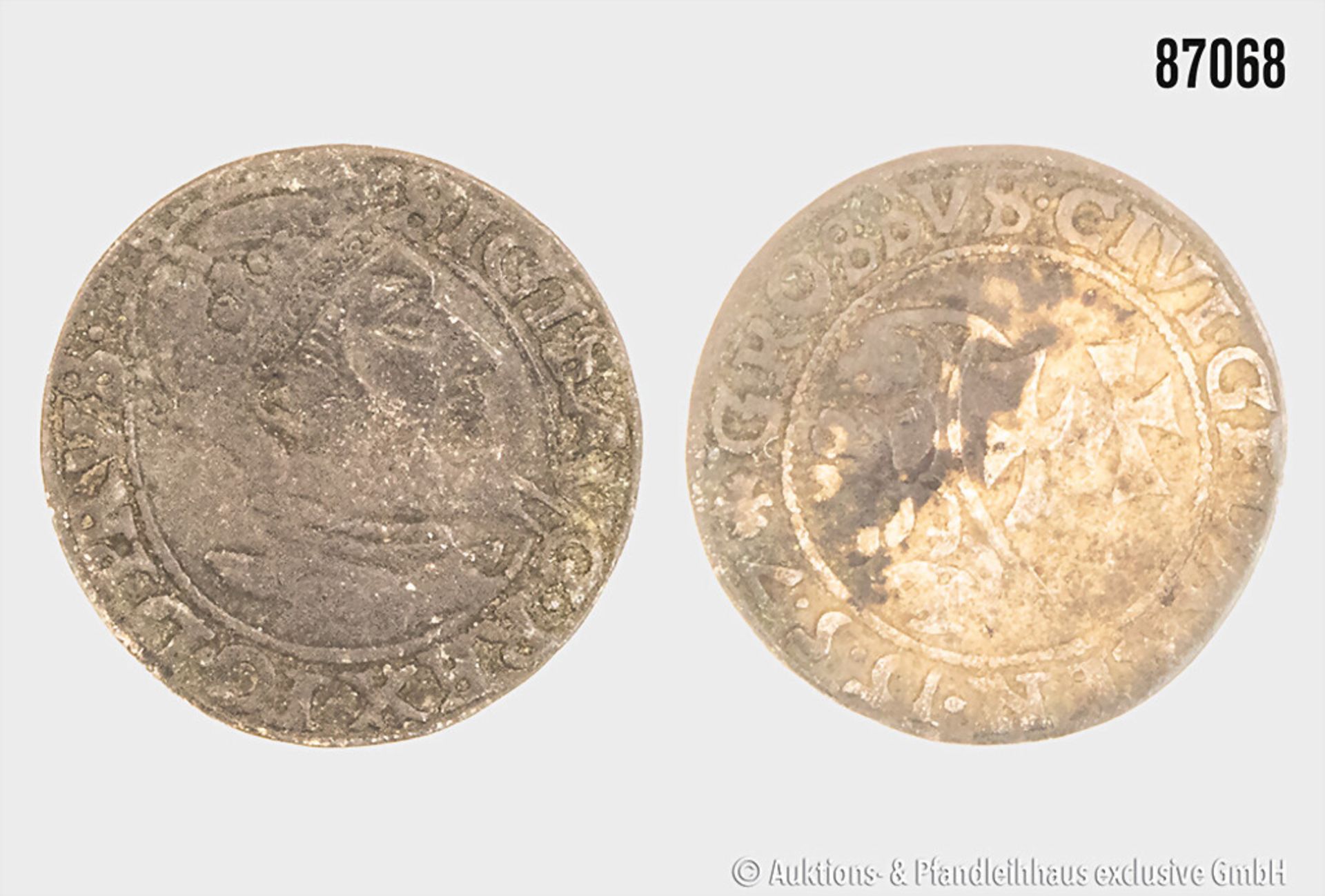 Polen Danzig Groschen Sigismund II 1557, gedunkelt, leicht gewölbt, 1,74 g, Zustand ...