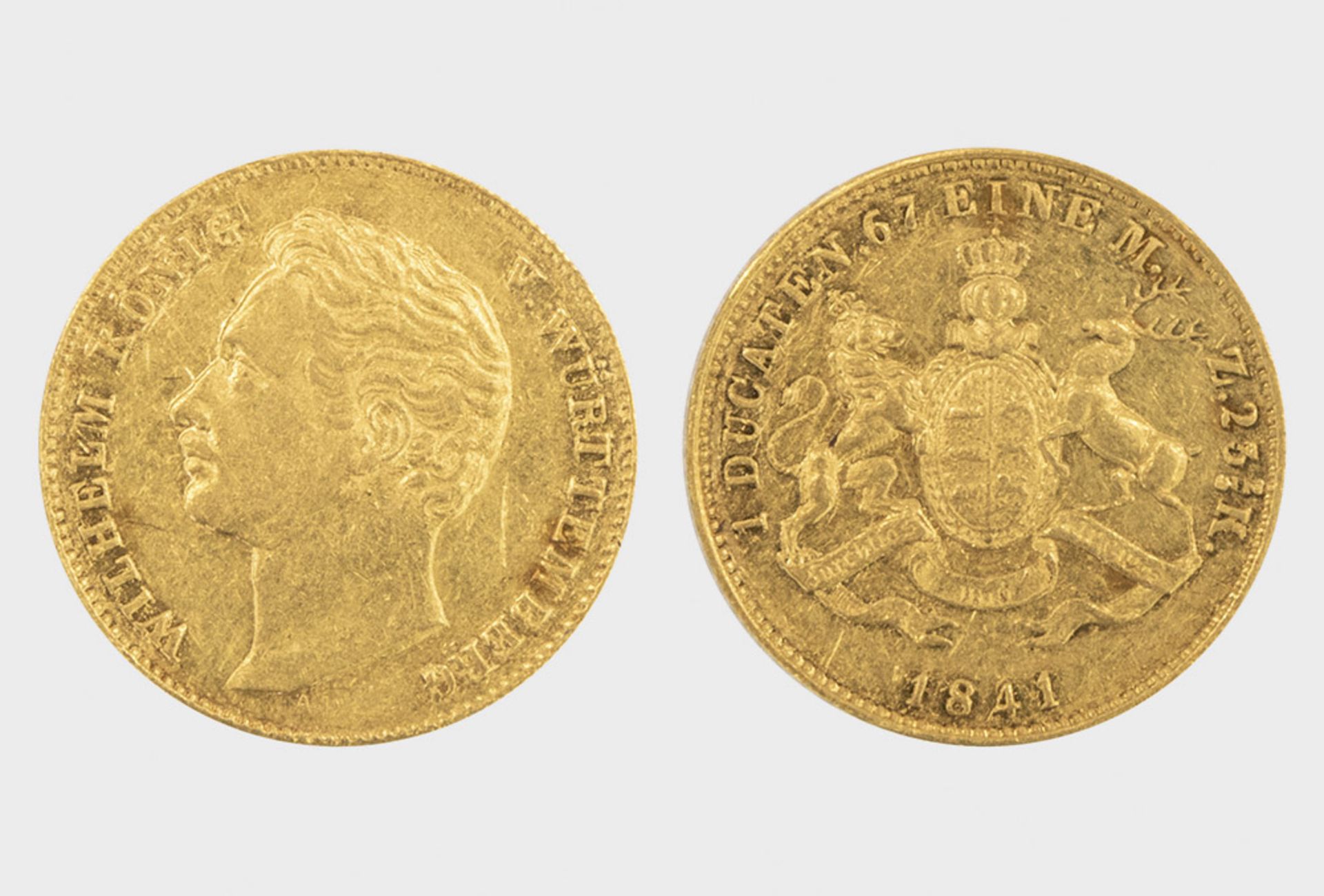 Goldmünze, Württemberg 1 Dukat 1841 Wilhelm I, Feingehalt 986, 3,46 g, Zustand ...