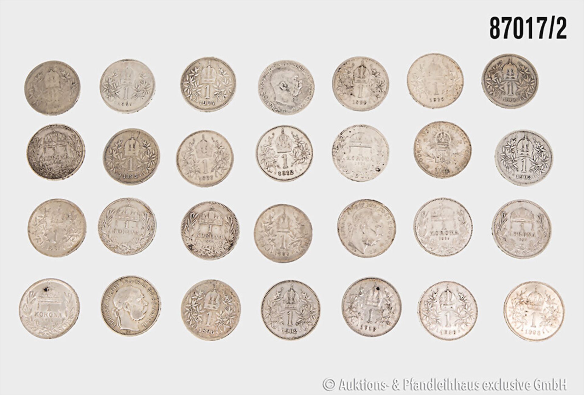 Konv. 28 Münzen Österreich/Ungarn, 1 Krone von 1892 bis 1916, fast alle Jahrgänge, ... - Bild 2 aus 2