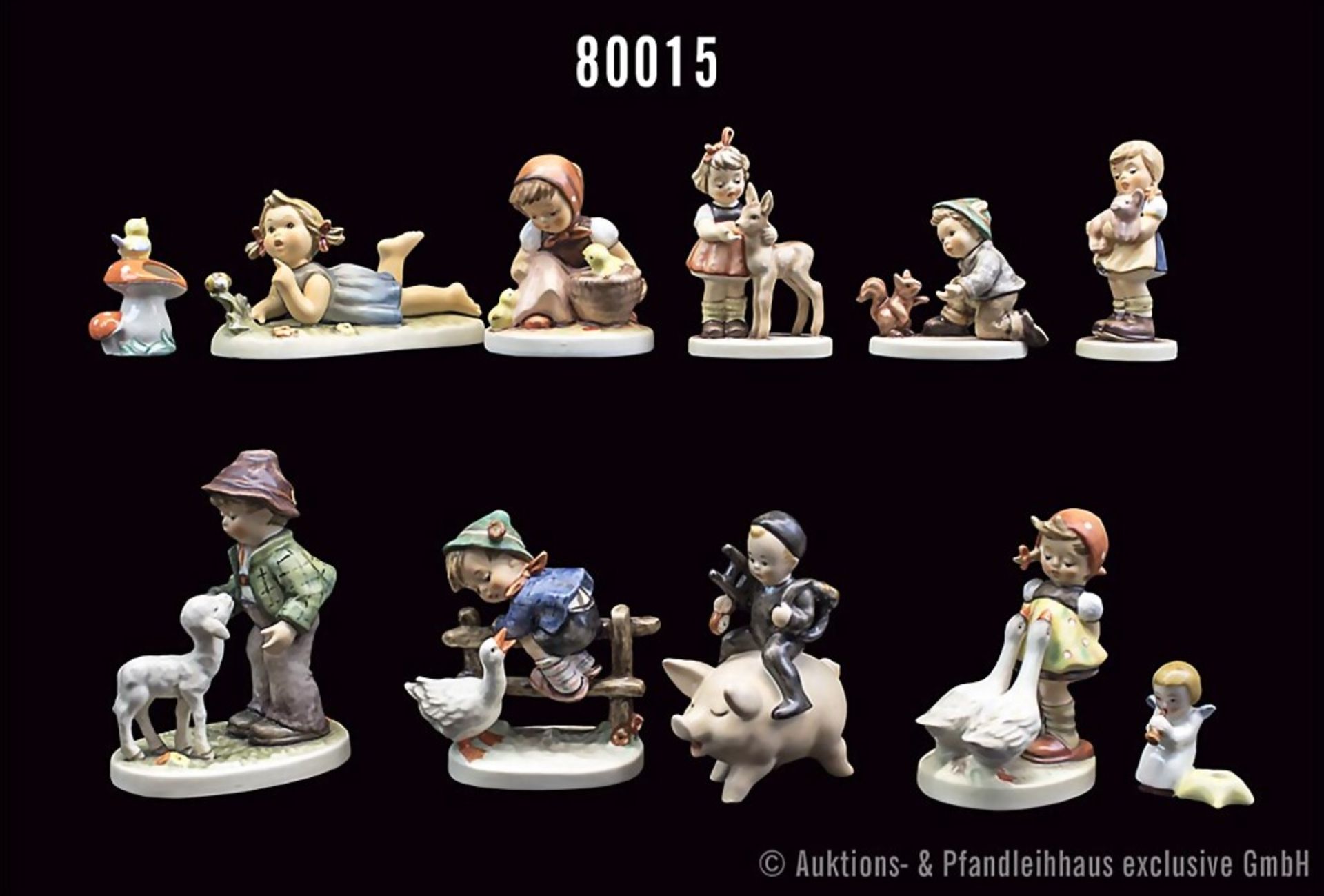 11 Goebel Hummel-Figuren, Porzellan, polychrome Bemalung, dabei 47 3/0 "Gänseliesl", ...