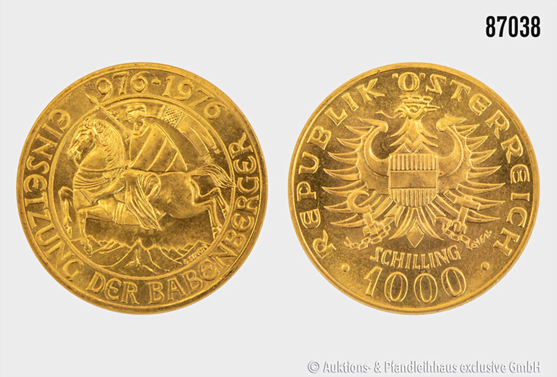 Goldmünze, Österreich 1000 Schilling Gold, Prägejahr 1976, Einsetzung der Babenberg ...