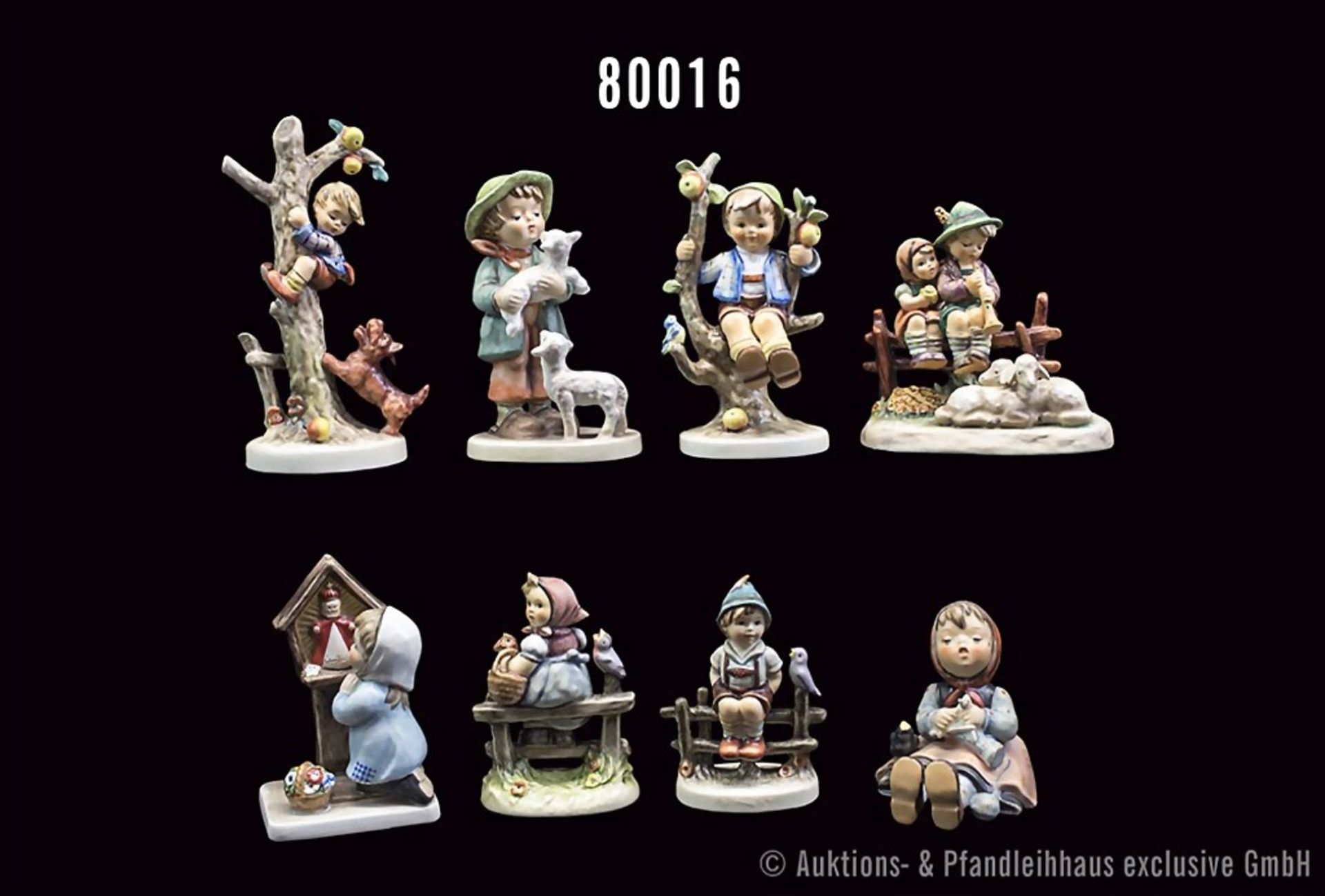 8 Goebel Hummel-Figuren, Porzellan, polychrome Bemalung, dabei 59/A "Apfeldieb" , 64 ...