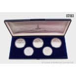 Russland Kassette mit 5 Silbermünzen auf die Olympischen Spiele 1980 in Moskau, 3 x 10 ...