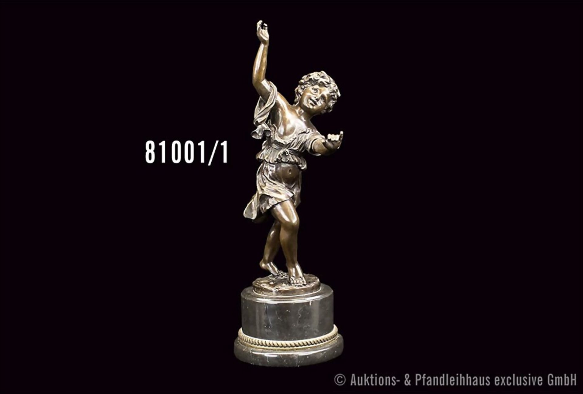E. Plat (Bildhauer des 20. Jh.) Bronze, Tanzender Knabe, seitlich auf der Plinthe ...