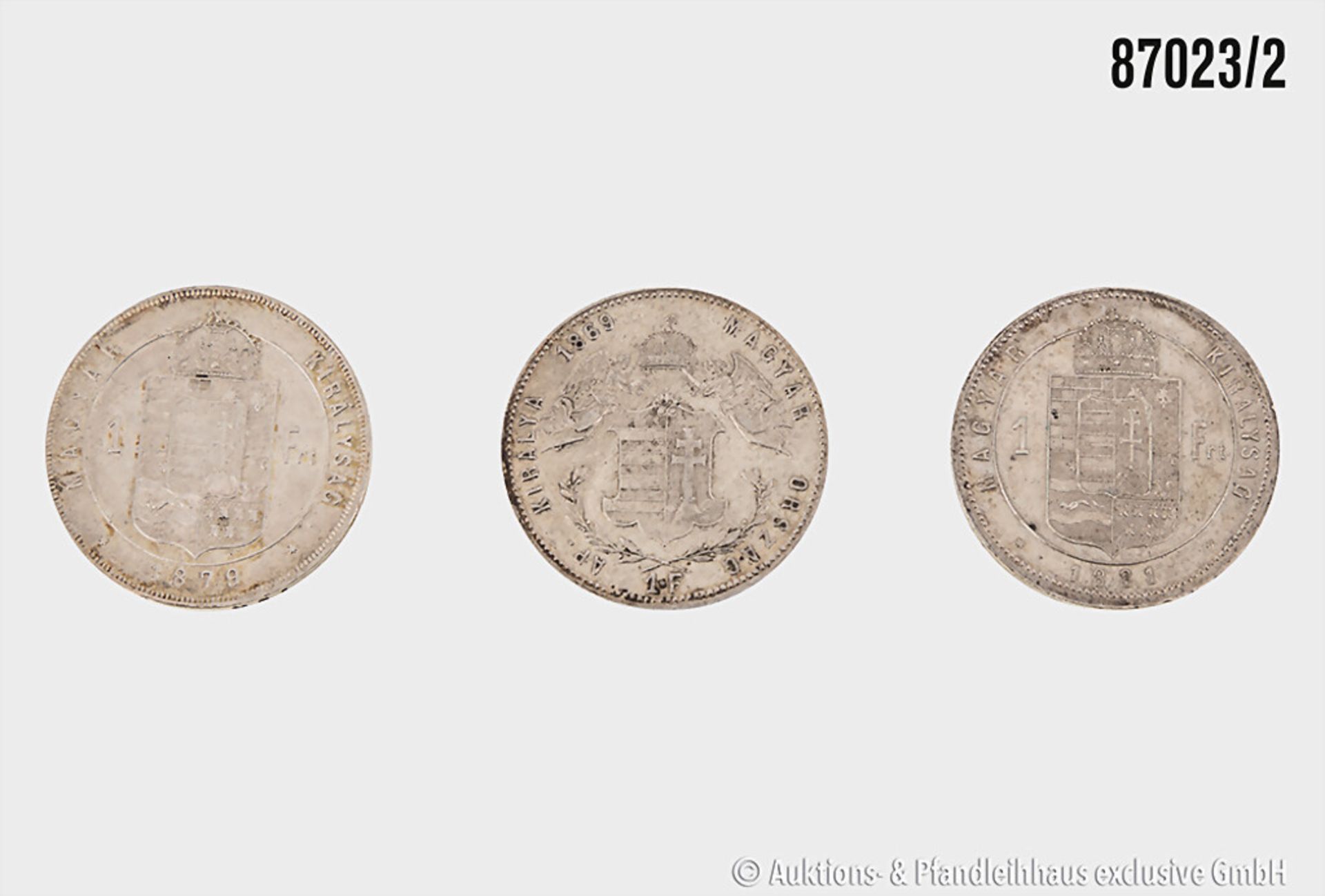 Konv. Österreich/Ungarn, 3 x 1 Forint Silber 1869, 1879 und 1881, Zustand ... - Bild 2 aus 2