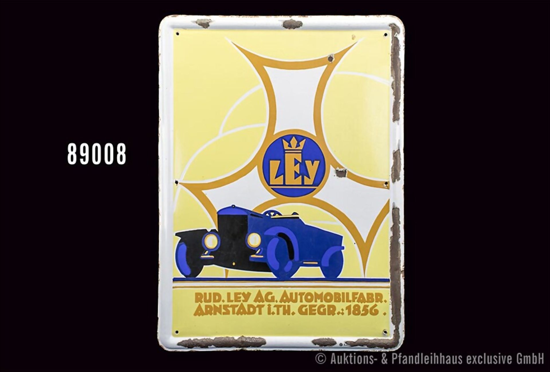 Emailleschild "Automobilfabrik Ley", hochrechteckiges, leicht gewölbtes Werbeschild, an ... - Image 2 of 2