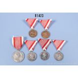 Konv. Österreich 6 Tapferkeitsmedaillen, davon 4 x Silber und 2 x Bronze, guter ...