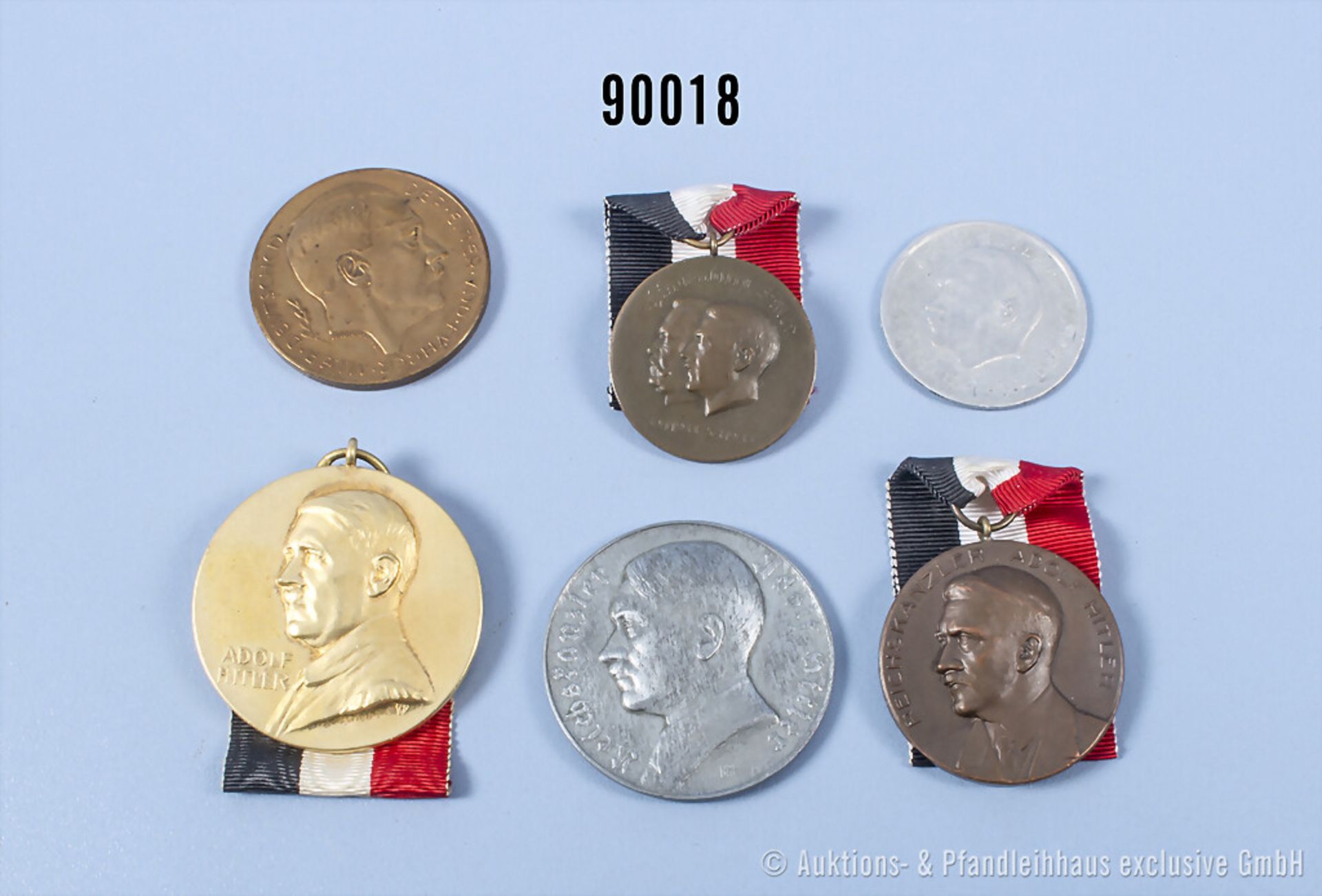 Konv. 6 verschiedene Medaillen mit Hitlermotiven, gemischter Zustand, siehe Anmerkung ...