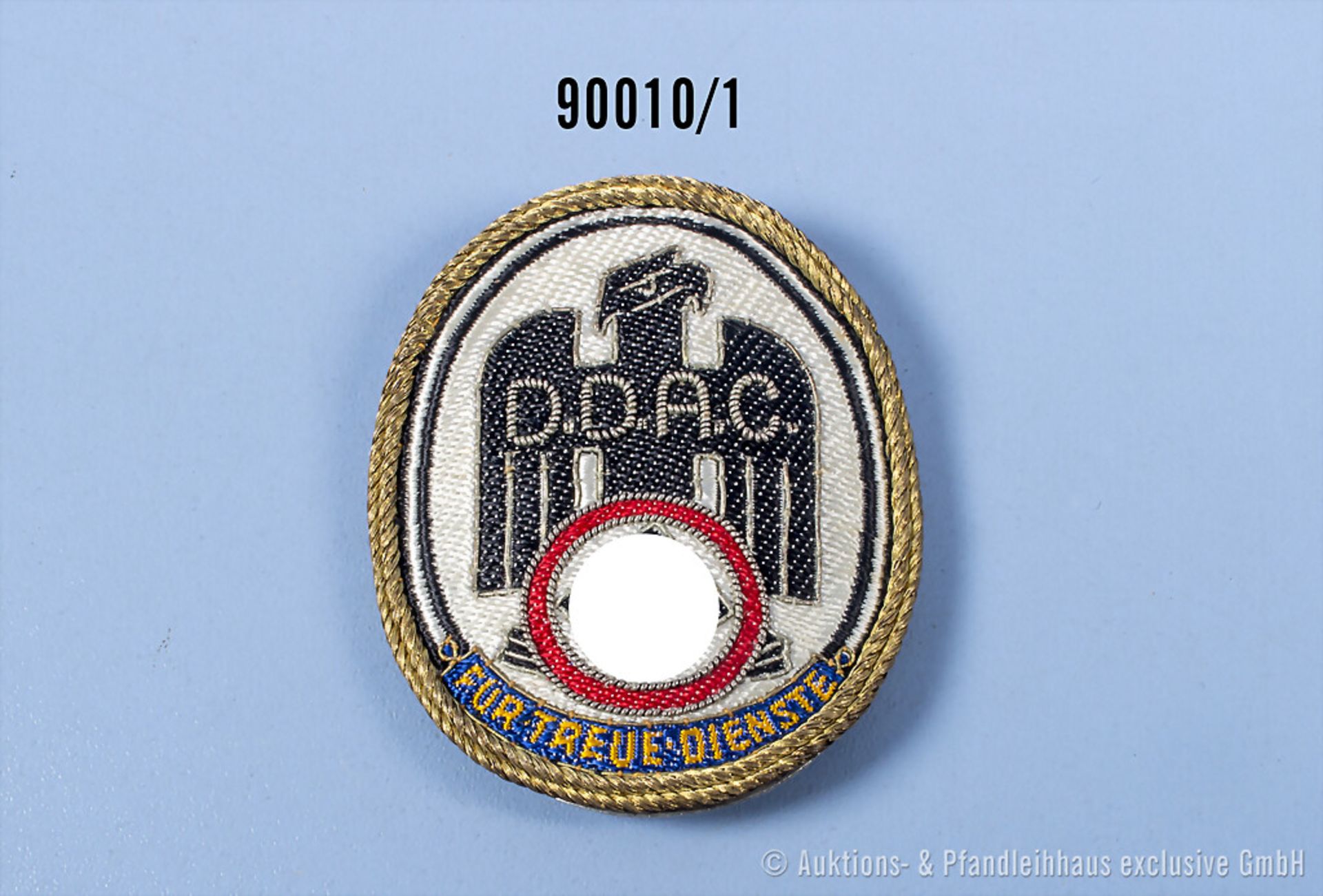 DDAC Stoffabzeichen "Für Treue Dienste", Größe ca. 6,7 x 5,6 cm, guter Zustand mit ...