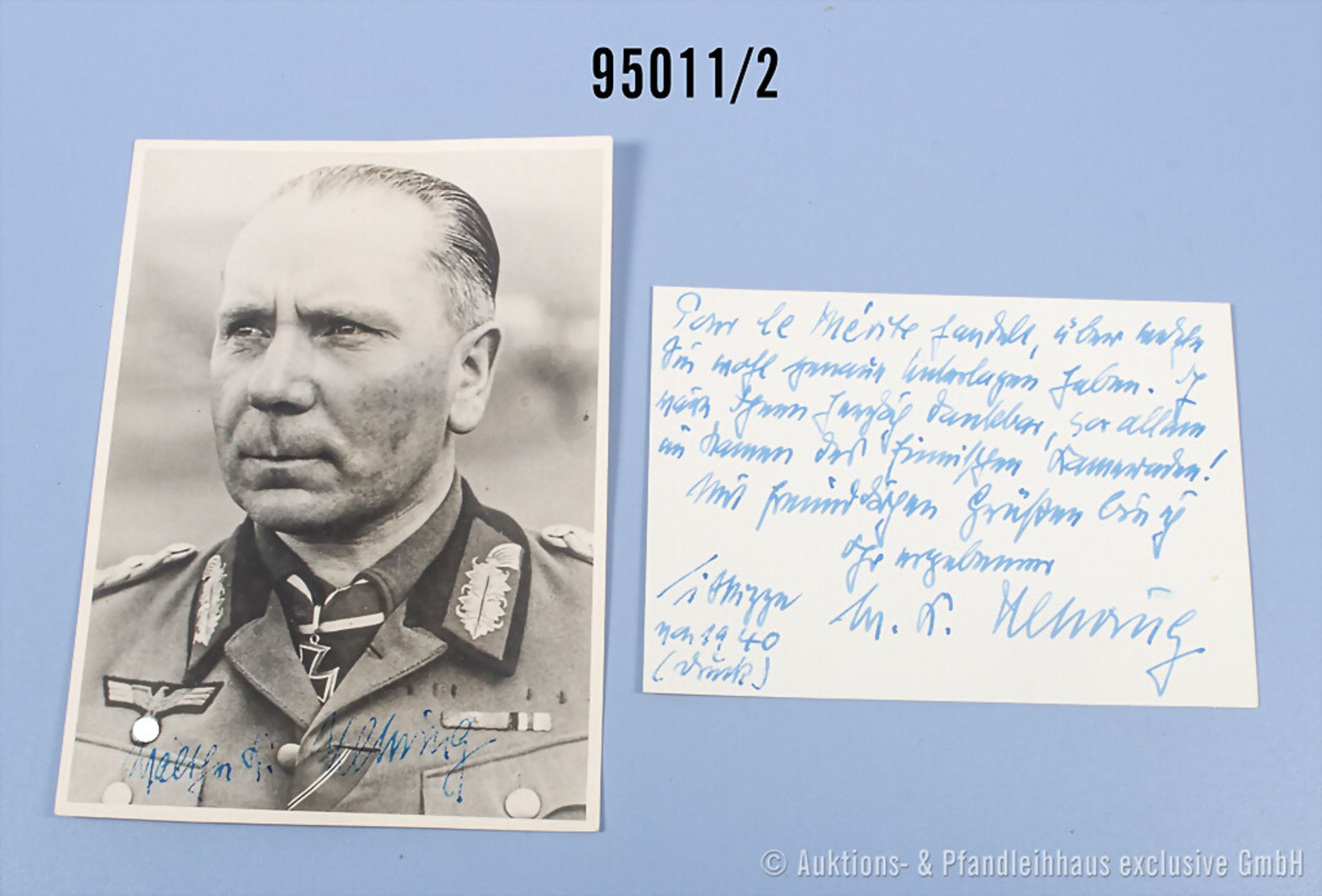 Konv. NK, 2 eigenhändige Briefe und 1 Postkarte sowie großformatiges Foto des Generals ... - Bild 2 aus 2