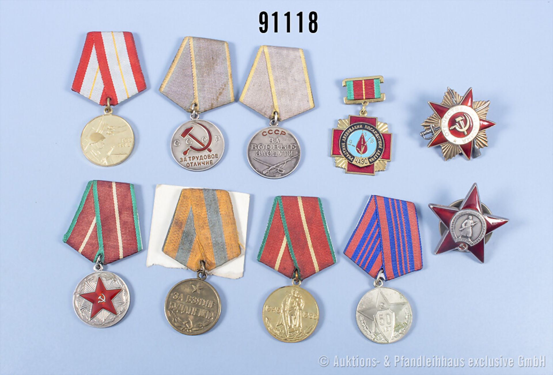Konv. 10 Orden/Medaillen UdSSR, Orden vom Roten Stern, Orden vom Vaterländischen Krieg, ...