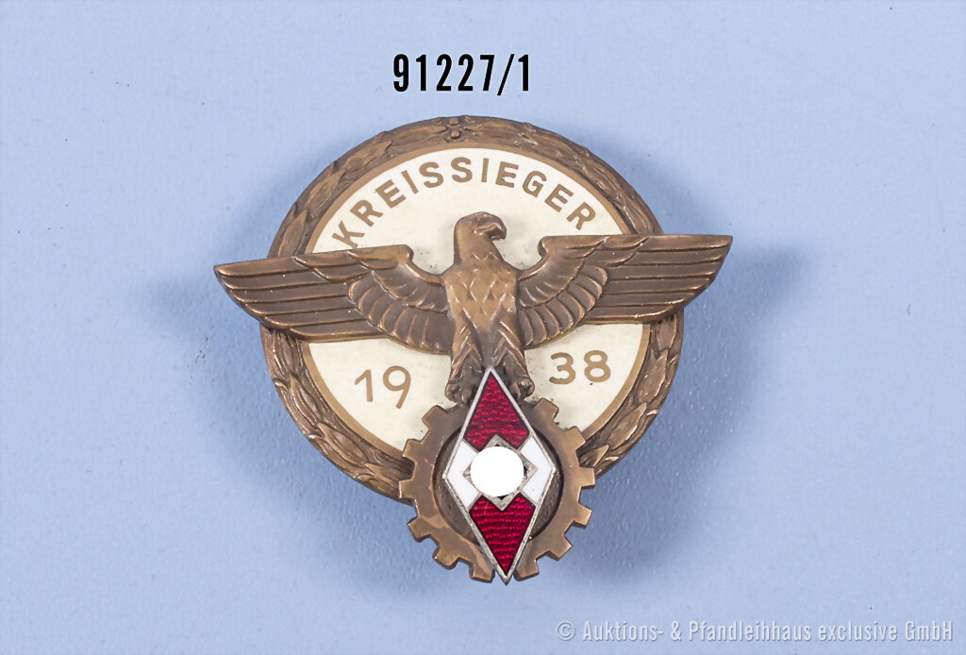 Abzeichen für Kreissieger 1938, Hersteller "G. Brehmer Markneukirchen", Chip in der ...