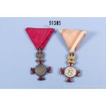 Konv. Österreich goldenes und silbernes Verdienstkreuz, jeweils mit Krone, guter ...