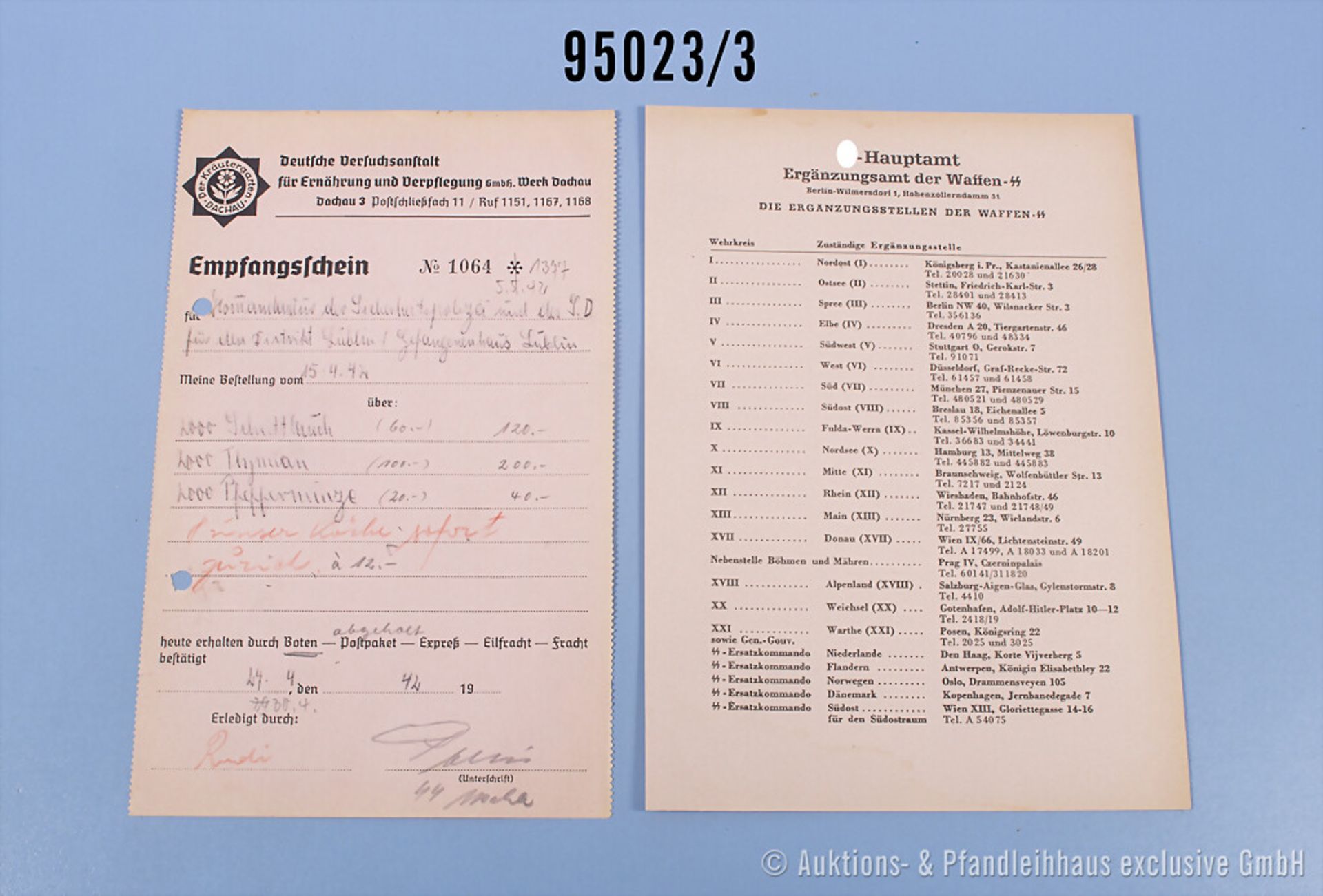 Konv. Dokumente und Vordrucke überwiegend SS und Waffen-SS, u.a. "Der Reichsführer SS ... - Bild 3 aus 3