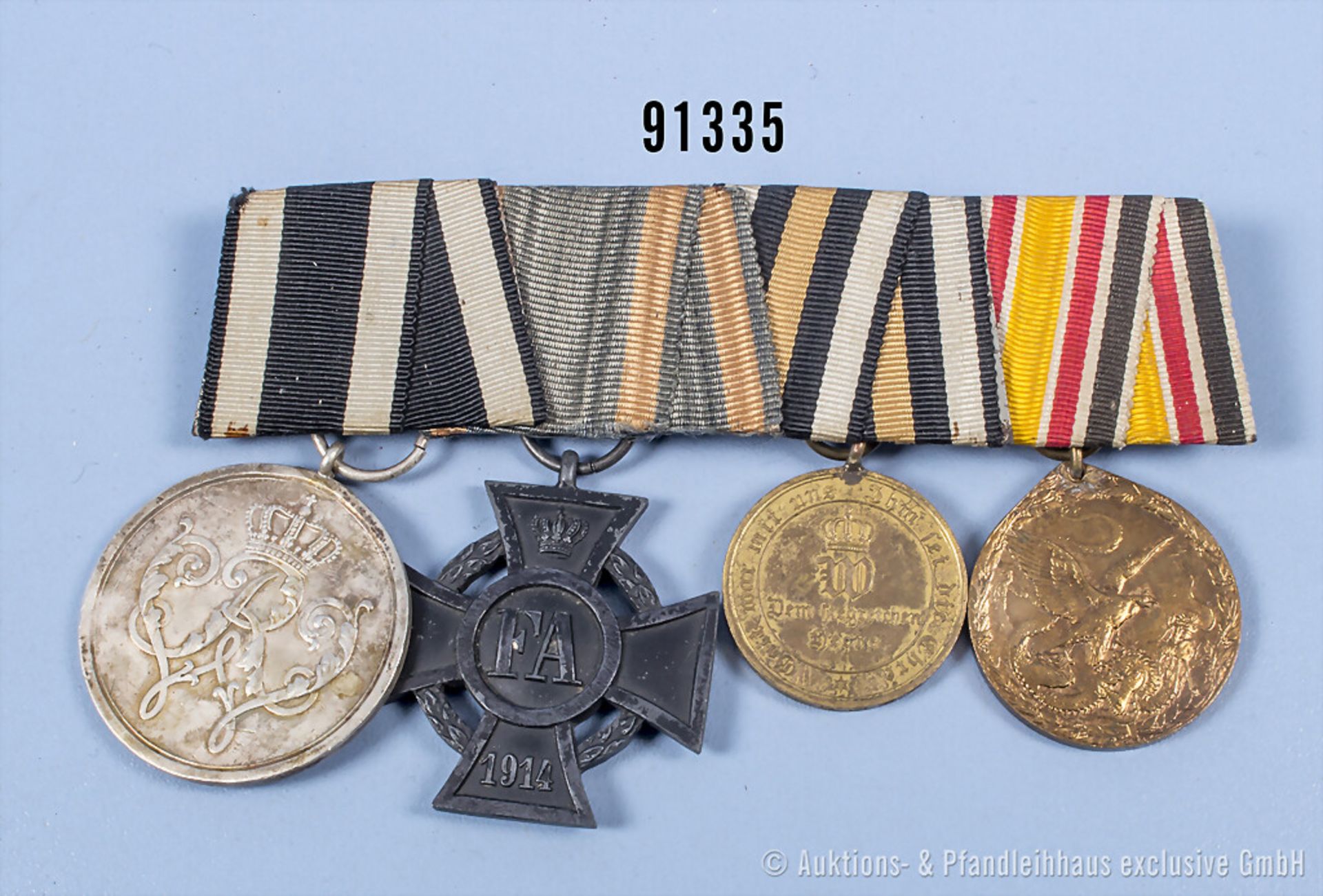 4er Ordenspange Preußen Militär-Ehrenzeichen 2. Klasse (Originalität fraglich), ...
