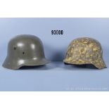 Konv. Stahlhelm M16 überlackiert, ohne Innenfutter sowie Stahlhelm M40 überlackiert mit ...